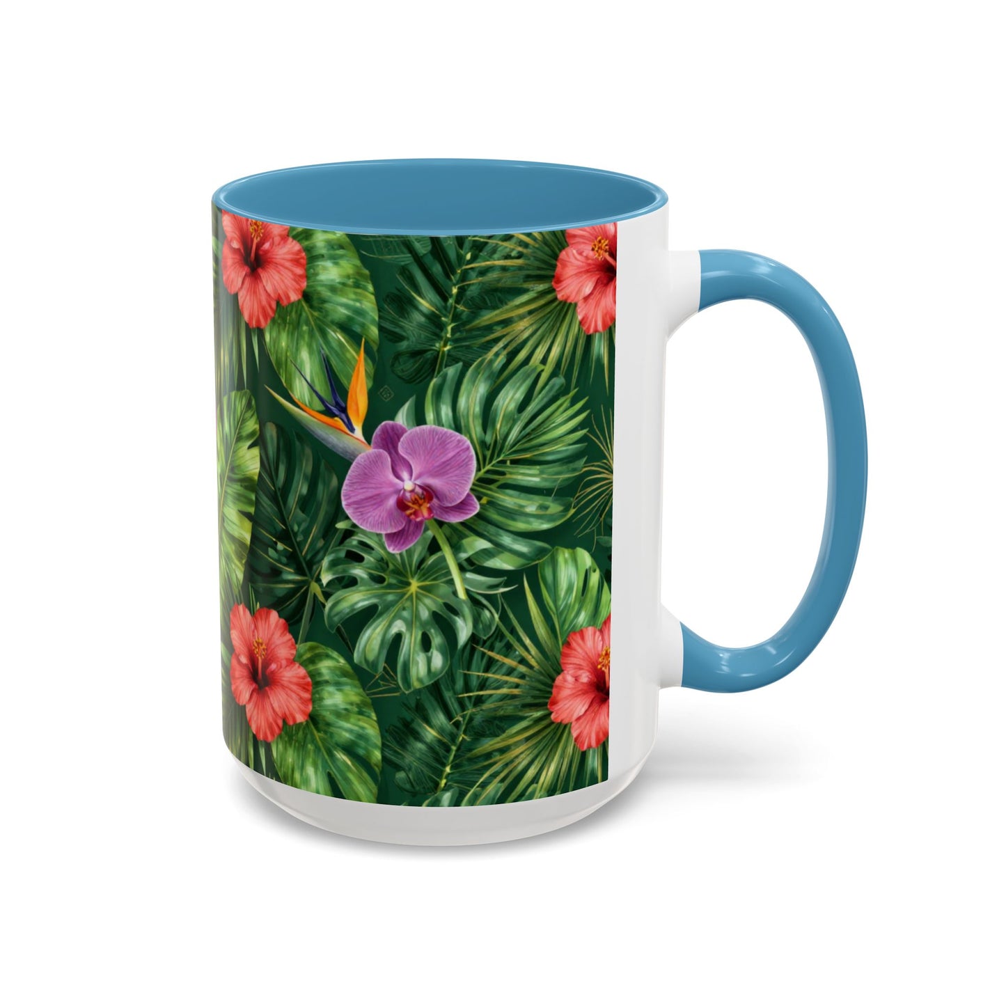 Tropical Floral Coffee Mug — Orchid & Hibiscus Accent 11/15oz