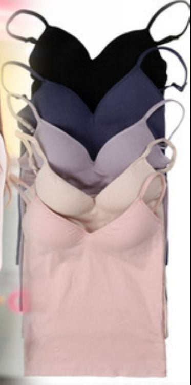 Women's Padded V-Neck Cami Tank Top with Built-in Bra – Spaghetti Straps