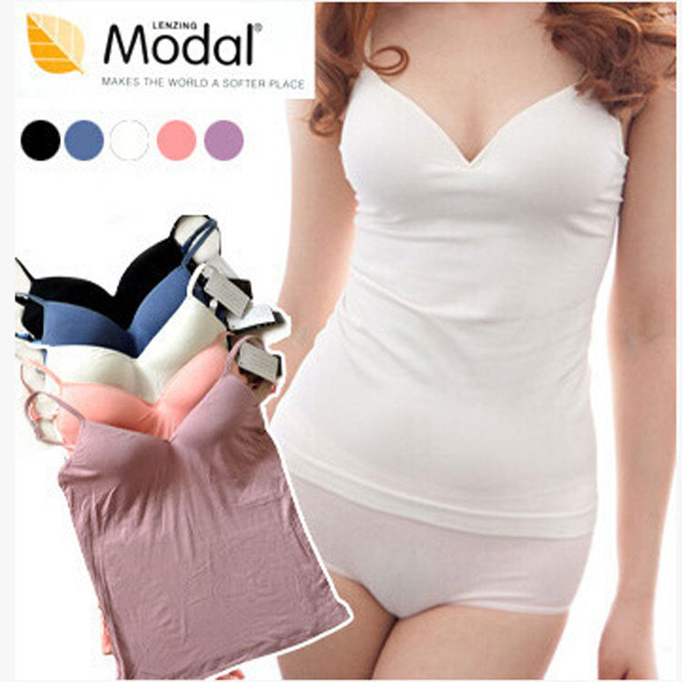 Women's Padded V-Neck Cami Tank Top with Built-in Bra – Spaghetti Straps