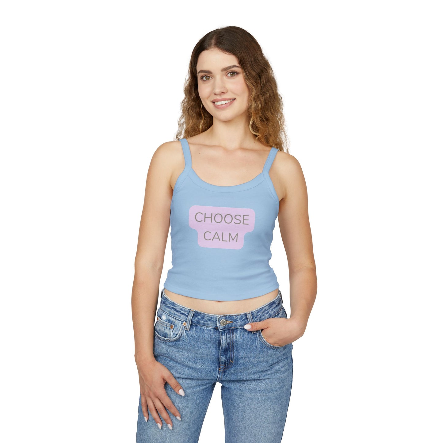 Choose Calm Tank Top — Women's Spaghetti Strap Crop with Positive Graphic