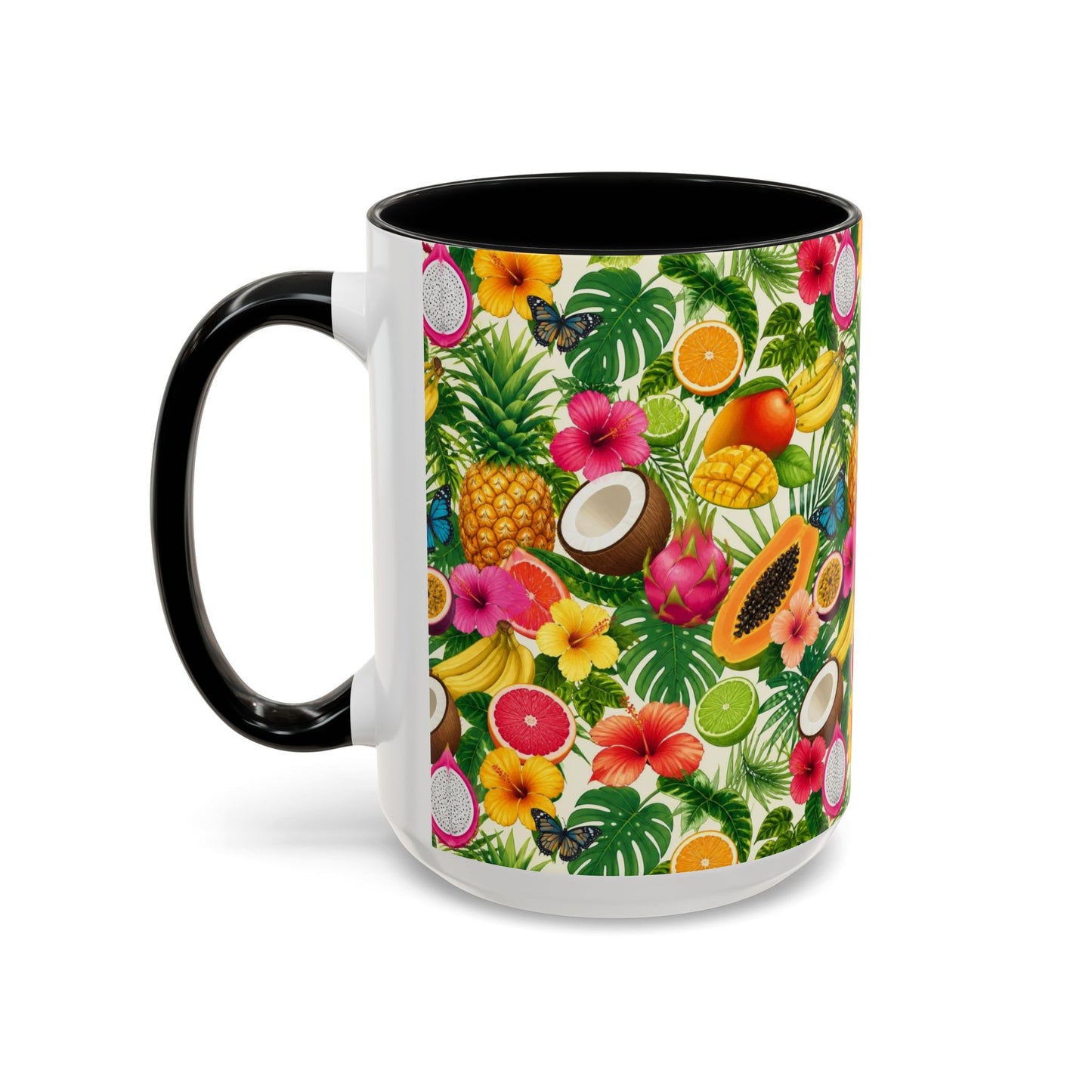 Tropical Fruit Coffee Mug — Colorful Pineapple & Hibiscus Accent Ceramic Mug (11/15oz)