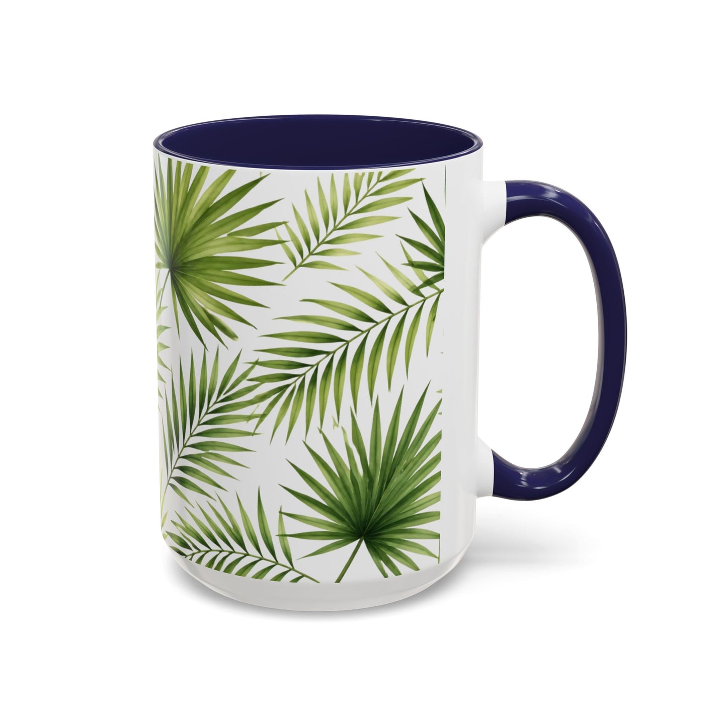Tropical Palm Accent Coffee Mug – Green Leaf Pattern, 11/15oz