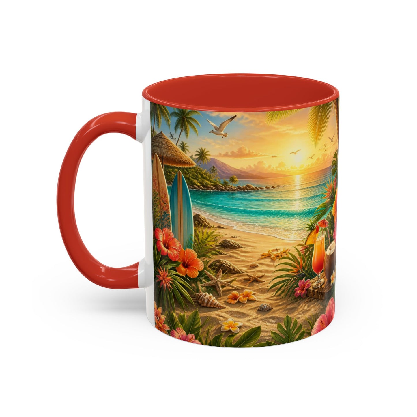 Tropical Beach Coffee Mug – Sunset Luau Hawaiian Floral Accent