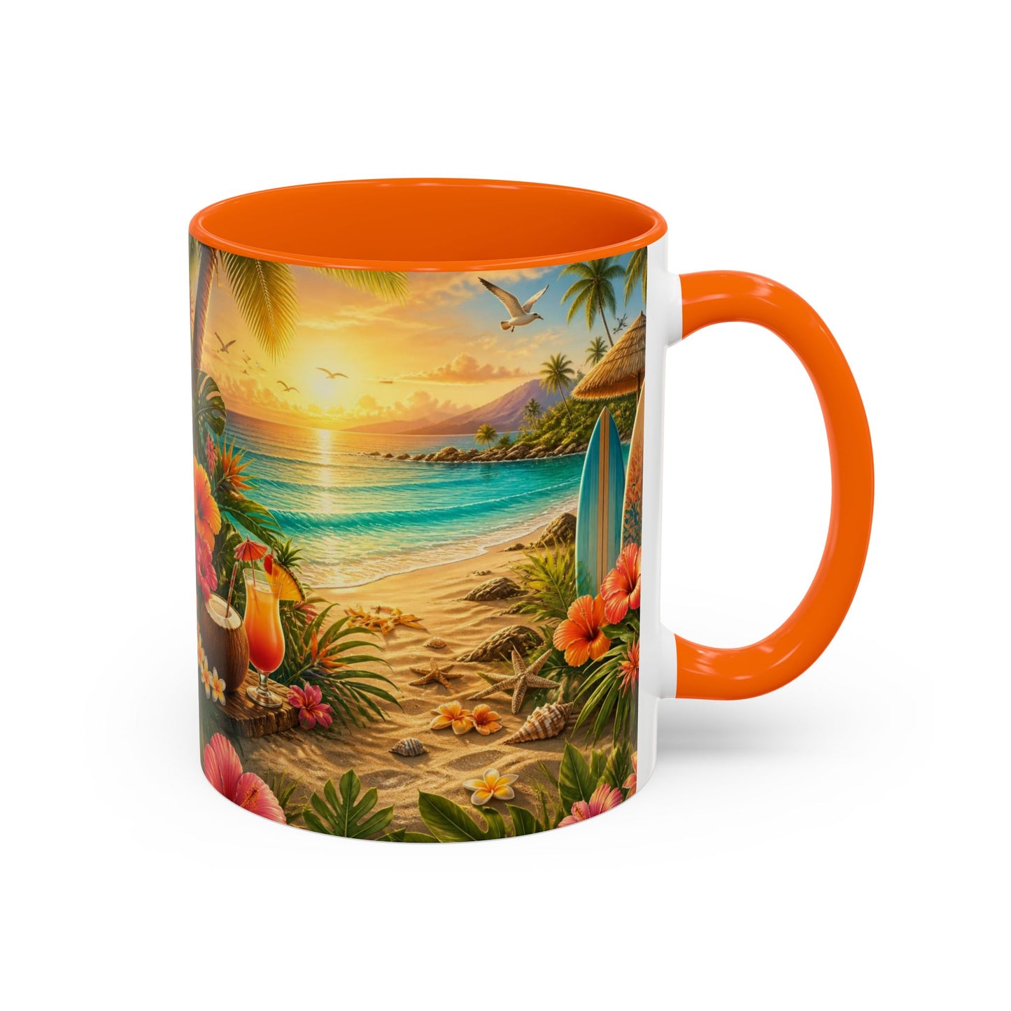 Tropical Beach Coffee Mug – Sunset Luau Hawaiian Floral Accent