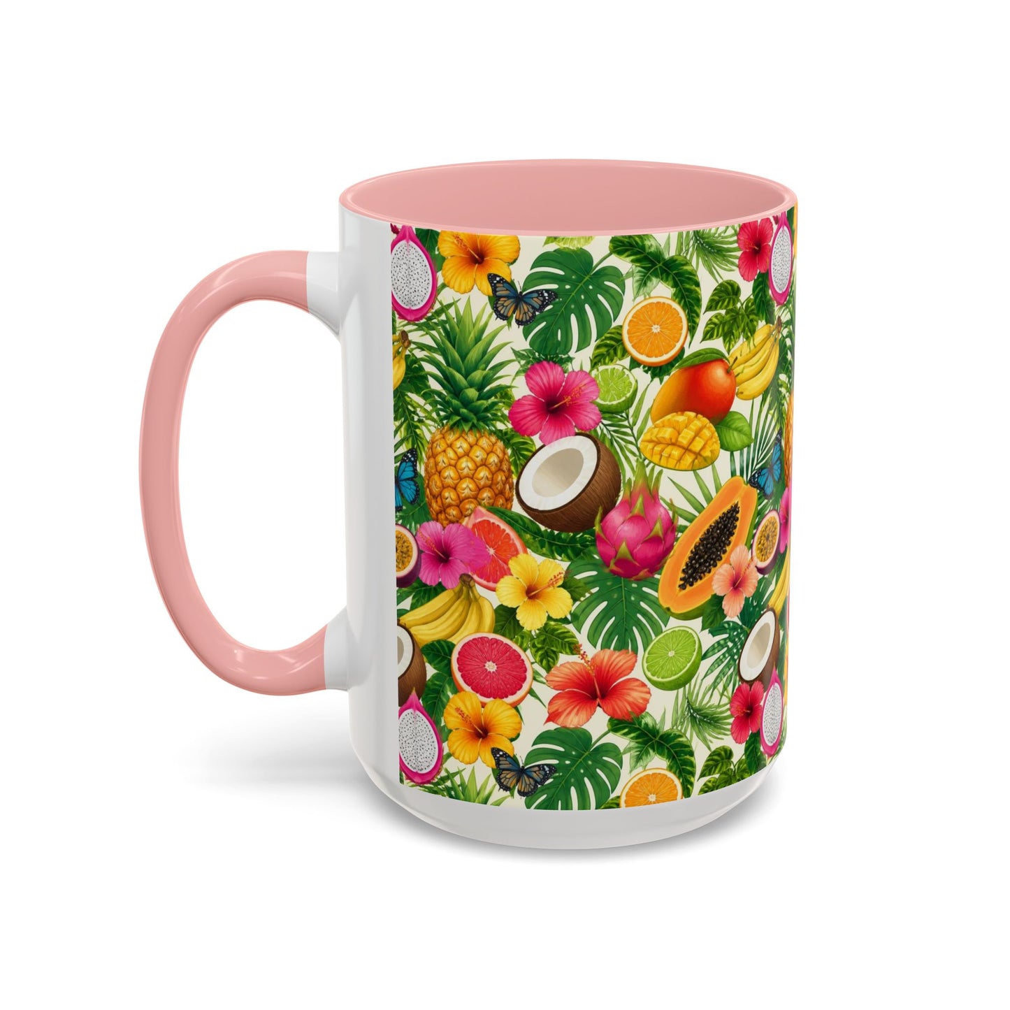 Tropical Fruit Coffee Mug — Colorful Pineapple & Hibiscus Accent Ceramic Mug (11/15oz)
