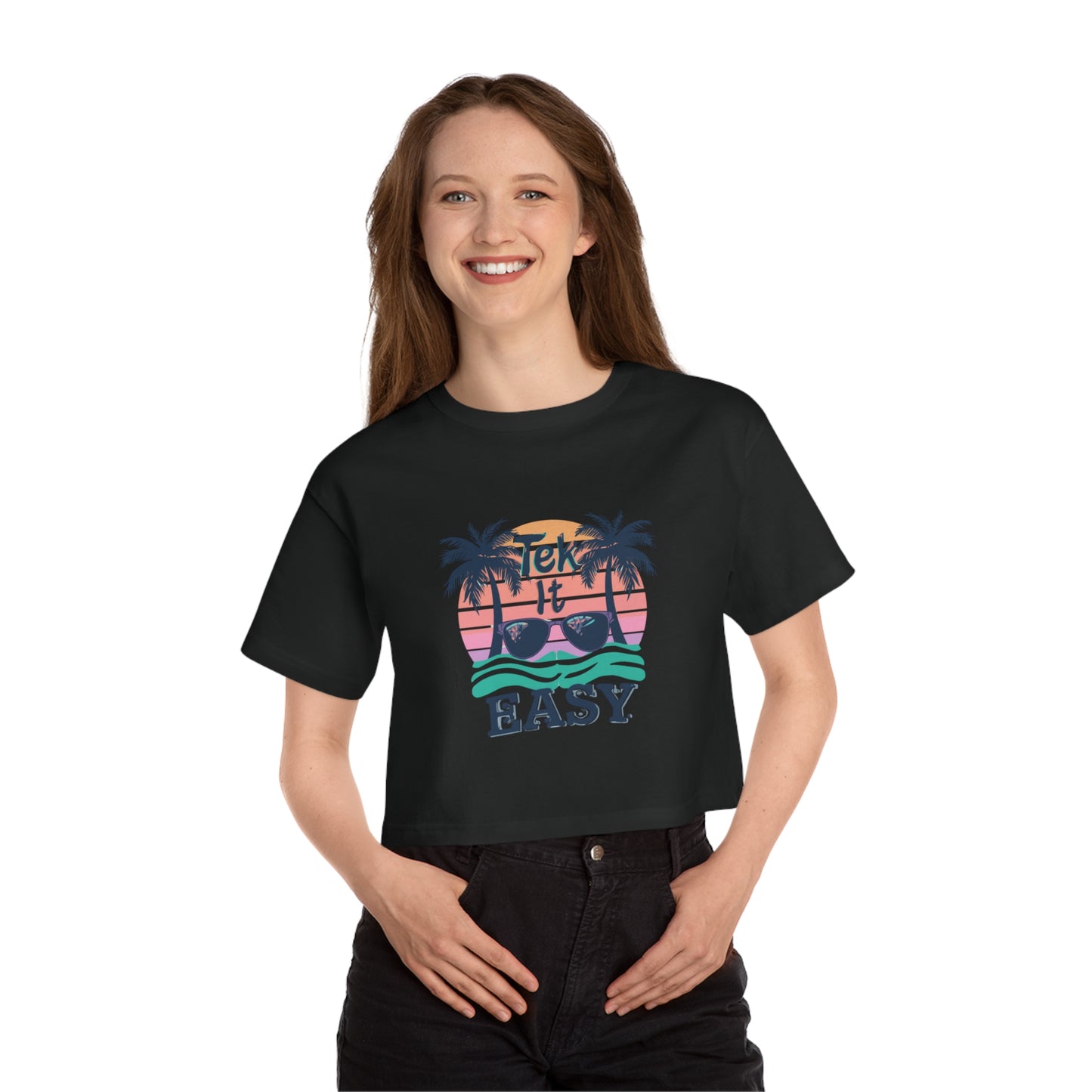 Take It Easy Cropped T-Shirt — Retro Palm Beach Graphic Tee