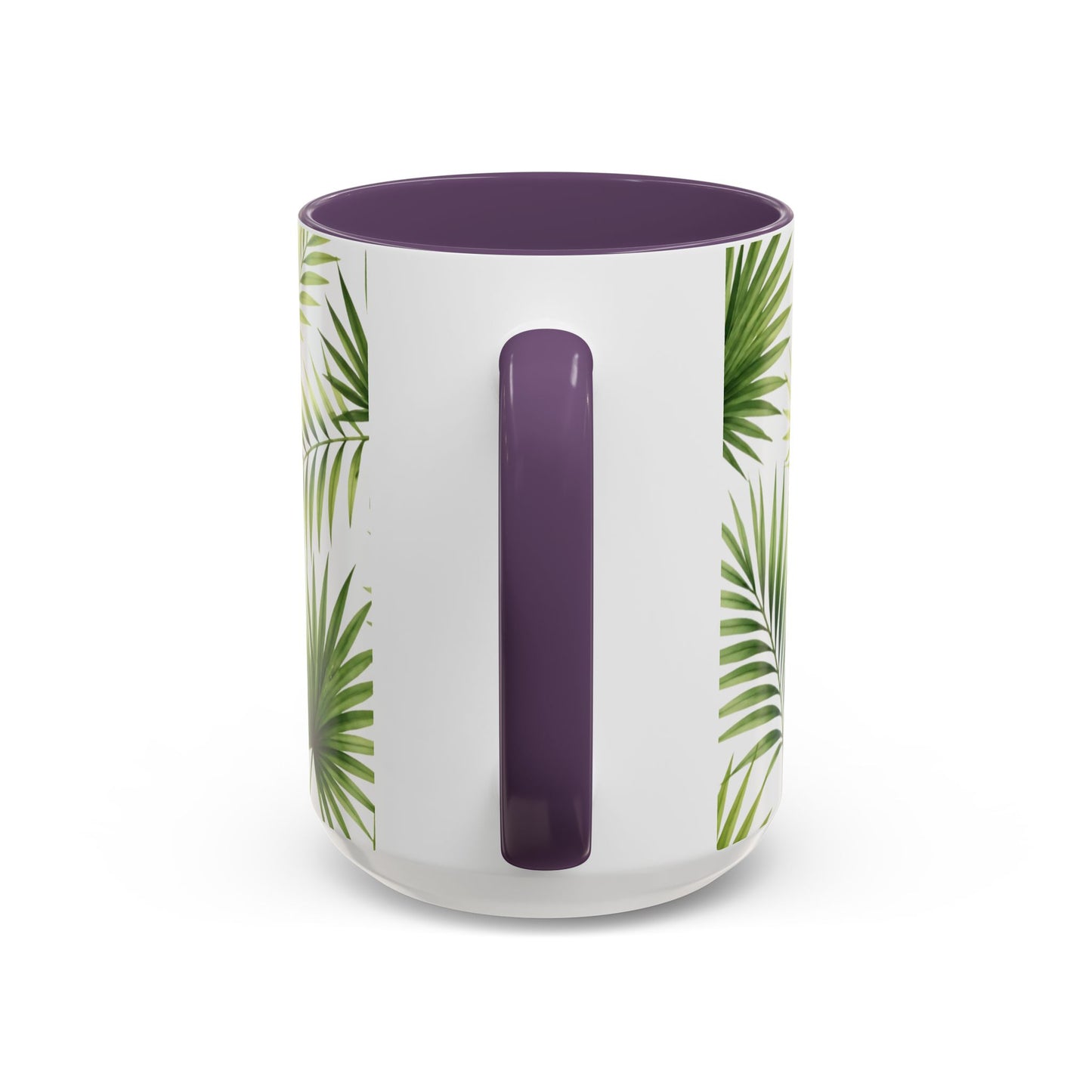 Tropical Palm Accent Coffee Mug – Green Leaf Pattern, 11/15oz