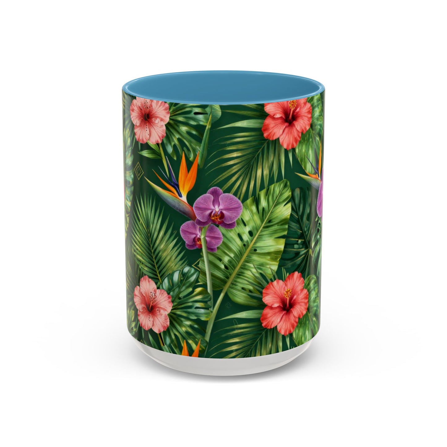 Tropical Floral Coffee Mug — Orchid & Hibiscus Accent 11/15oz