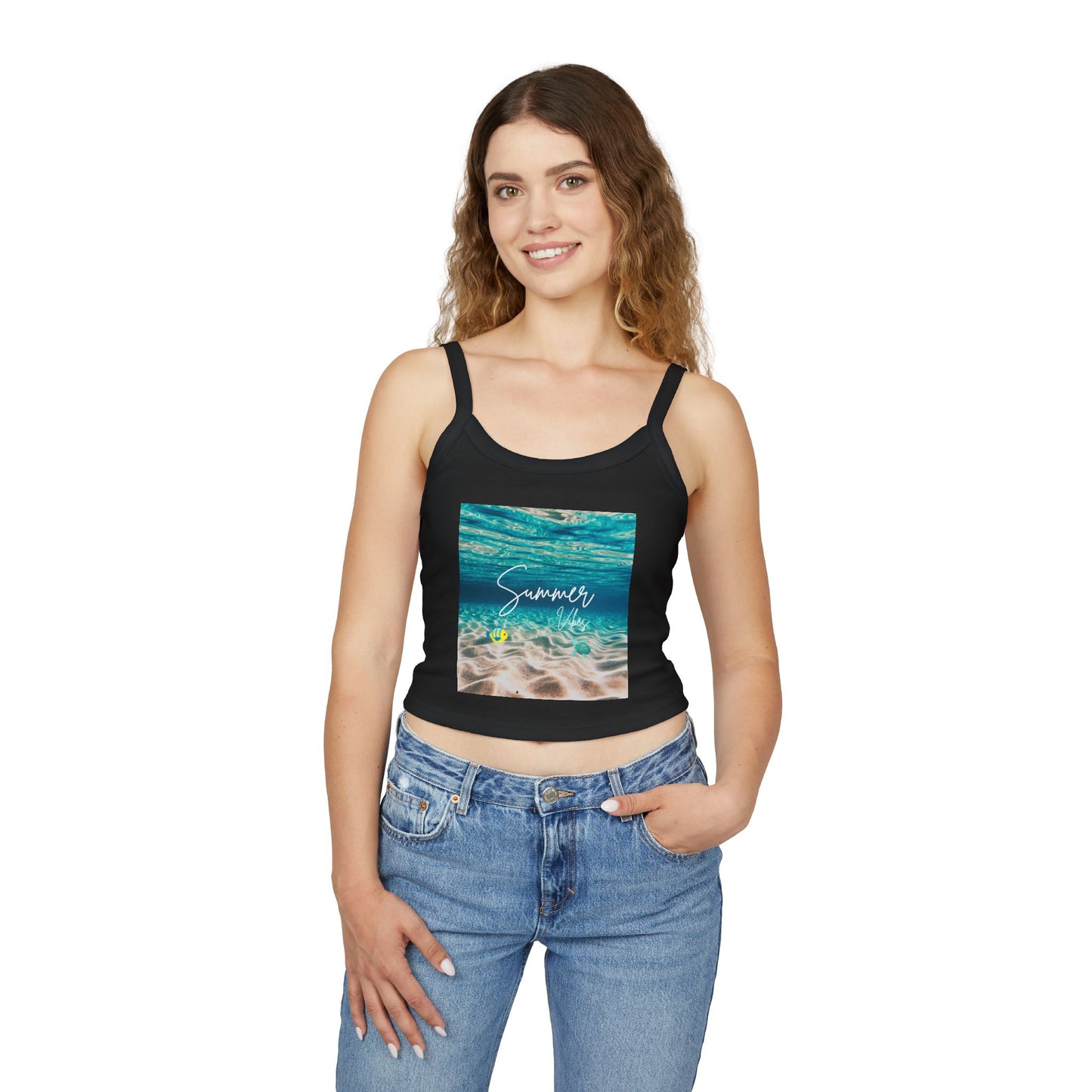 Camiseta de tirantes finos "Summer Vibes" - Ropa de playa, conjunto para vacaciones, moda de verano, top casual