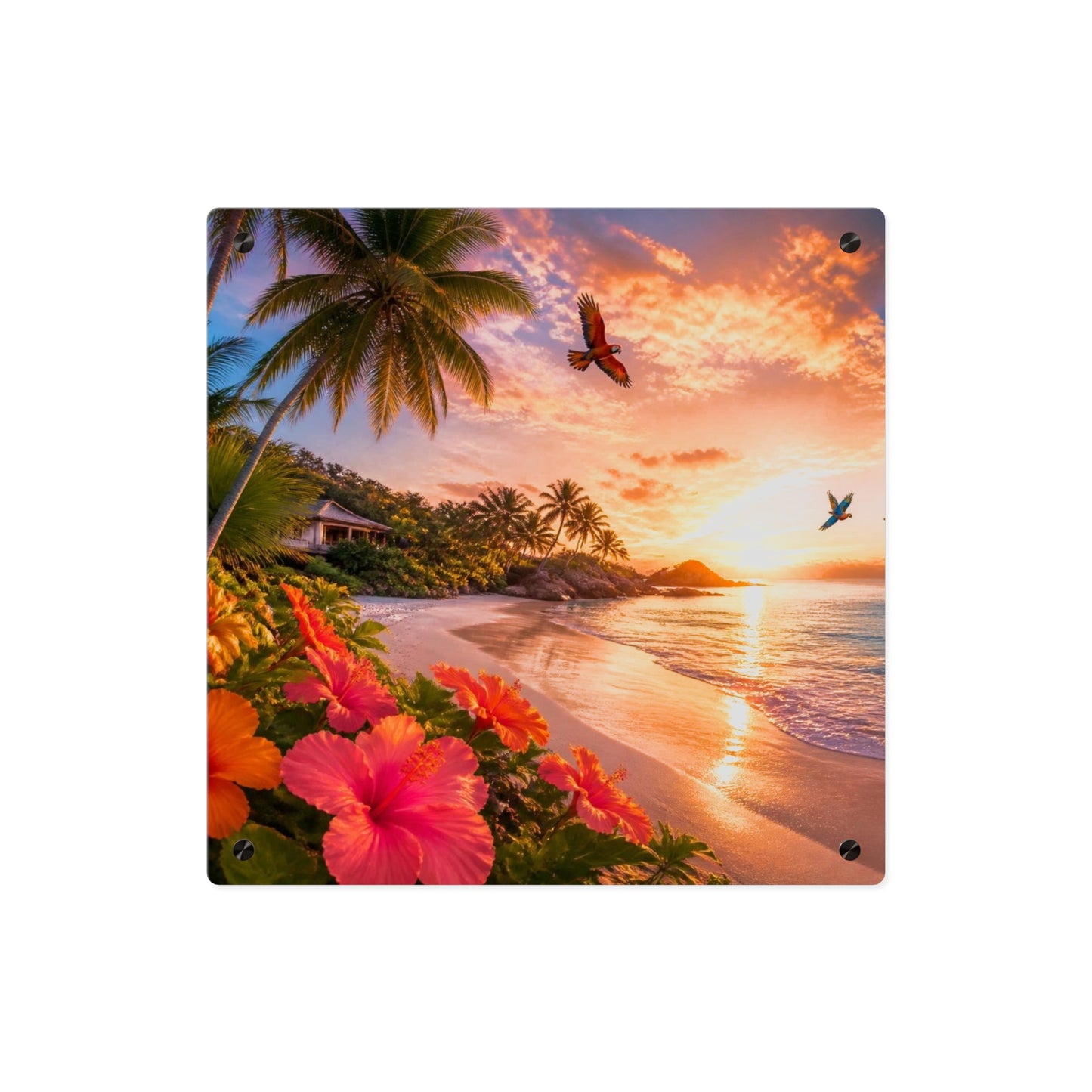 Tropical Beach Sunset Acrylic Wall Art Panel