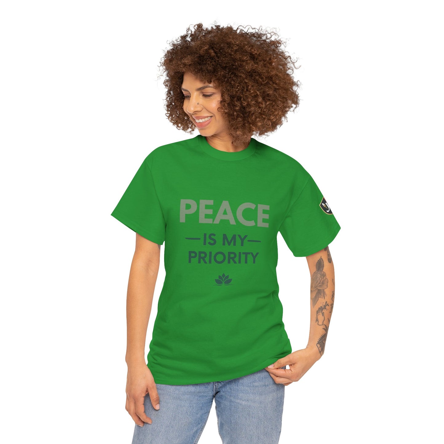 Peace is My Priority Unisex Heavy Cotton Tee, Relaxed Fit T-Shirt, Mindfulness Shirt, Gift for Meditation Lovers