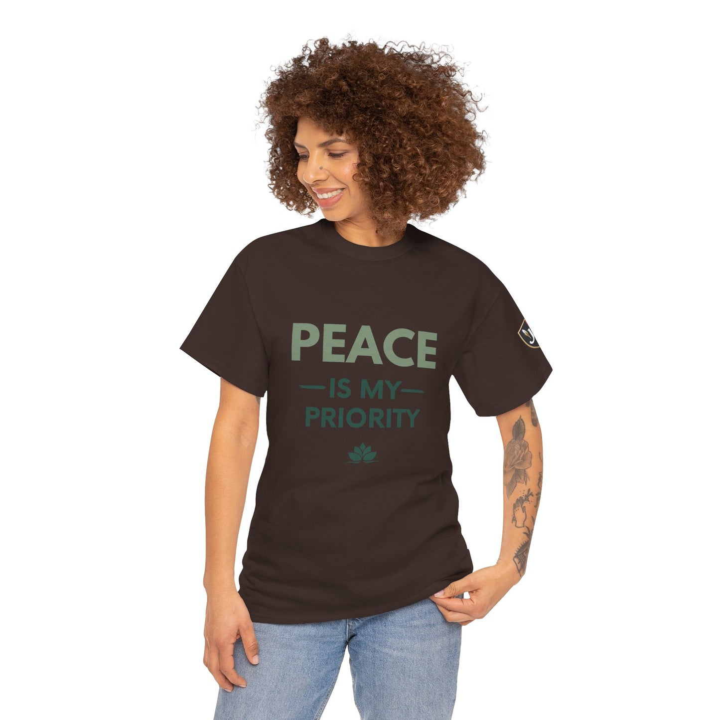 Peace is My Priority Unisex Heavy Cotton Tee, Relaxed Fit T-Shirt, Mindfulness Shirt, Gift for Meditation Lovers