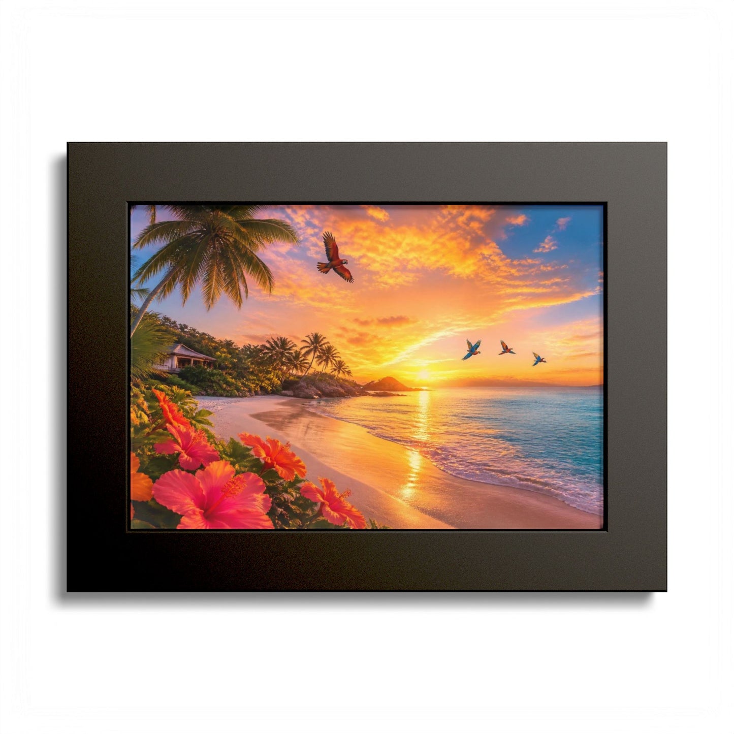 Tropical Sunset Framed Poster — Colorful Beach Wall Art