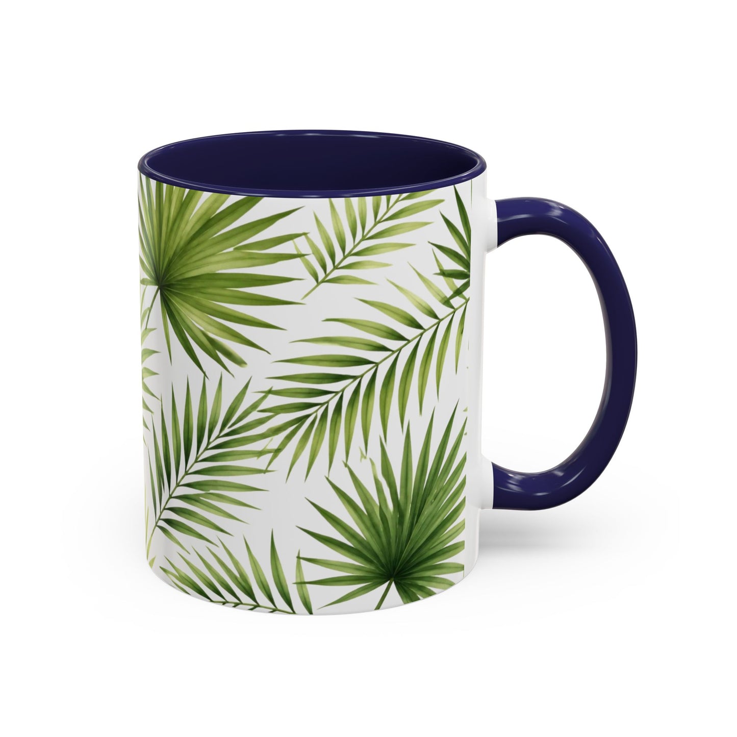 Tropical Palm Accent Coffee Mug – Green Leaf Pattern, 11/15oz