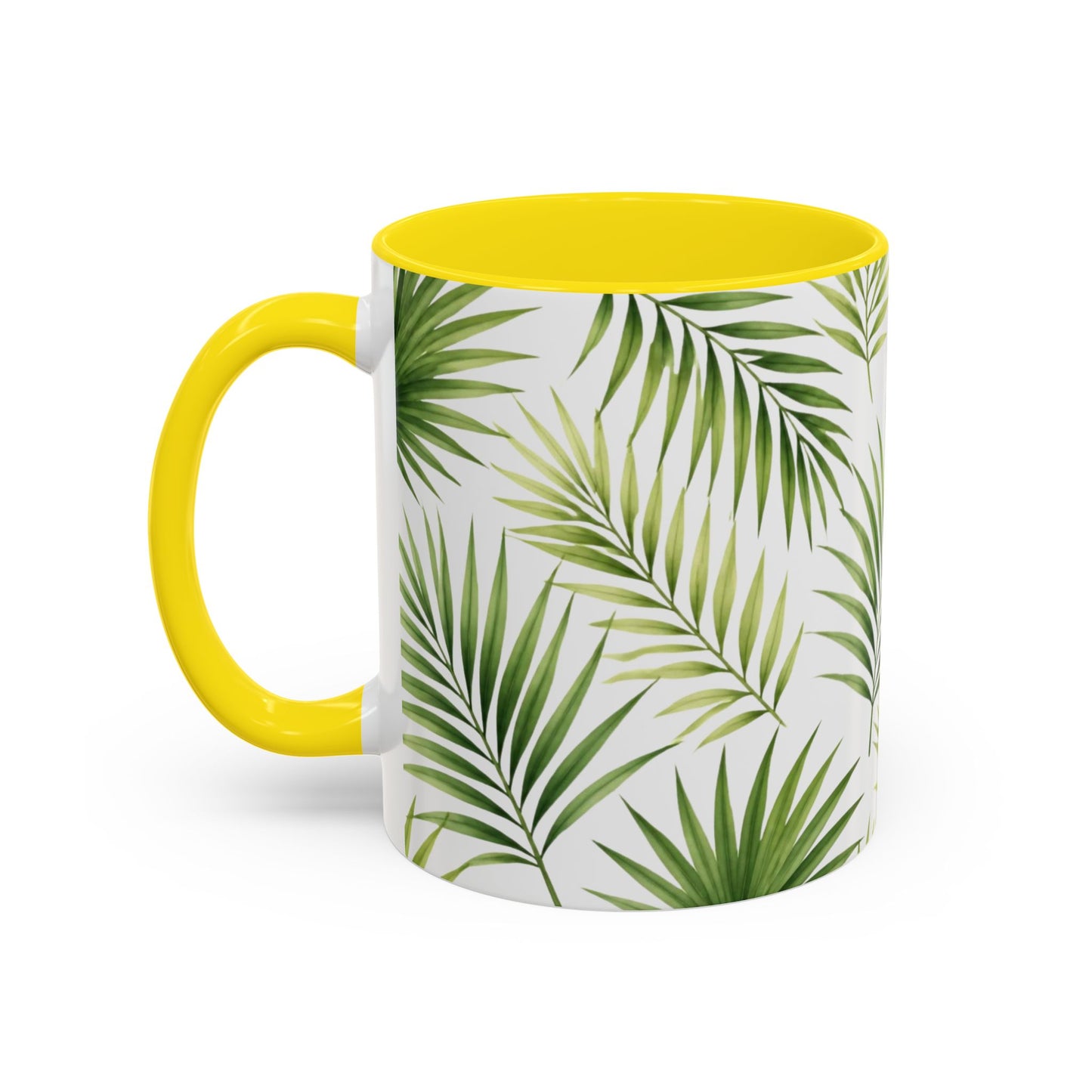 Tropical Palm Accent Coffee Mug – Green Leaf Pattern, 11/15oz