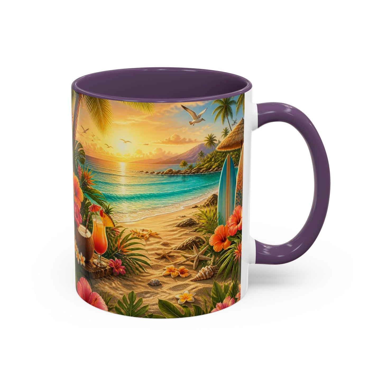 Tropical Beach Coffee Mug – Sunset Luau Hawaiian Floral Accent