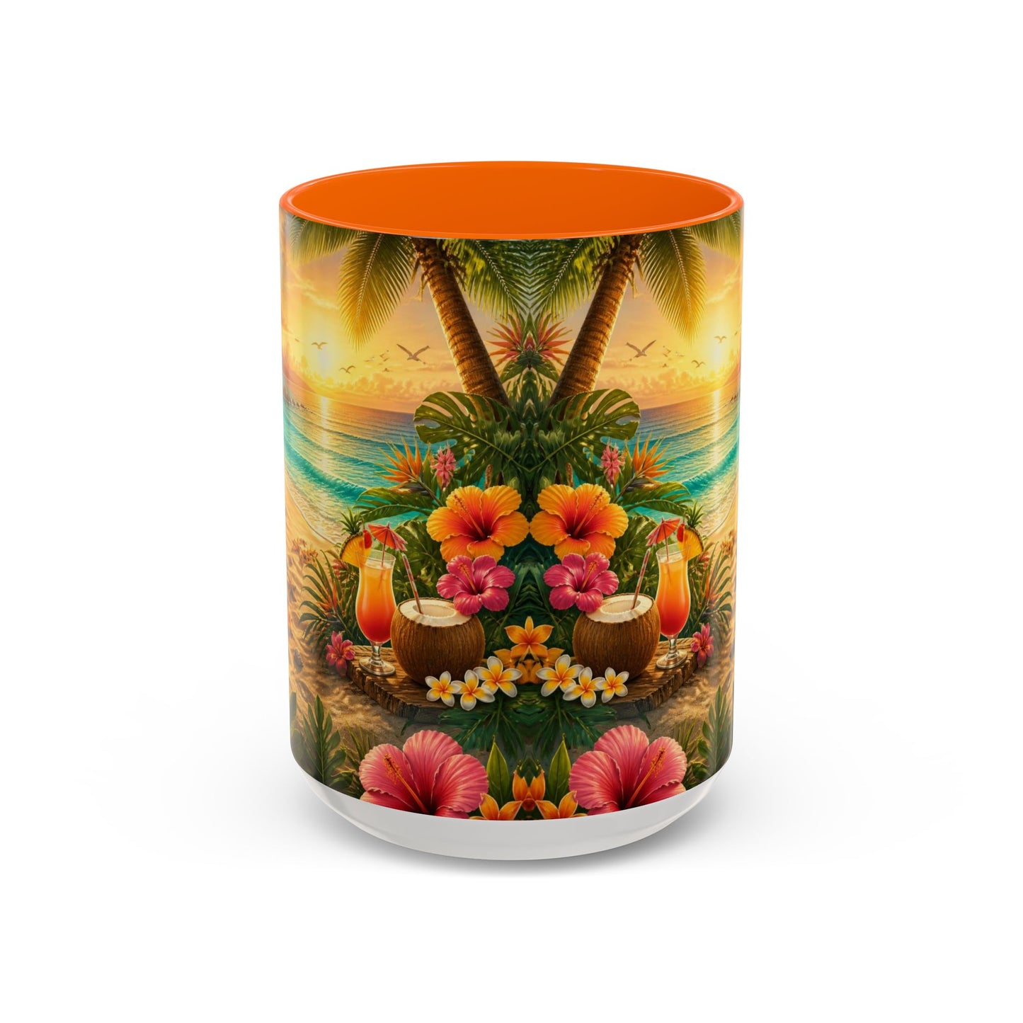 Tropical Beach Coffee Mug – Sunset Luau Hawaiian Floral Accent