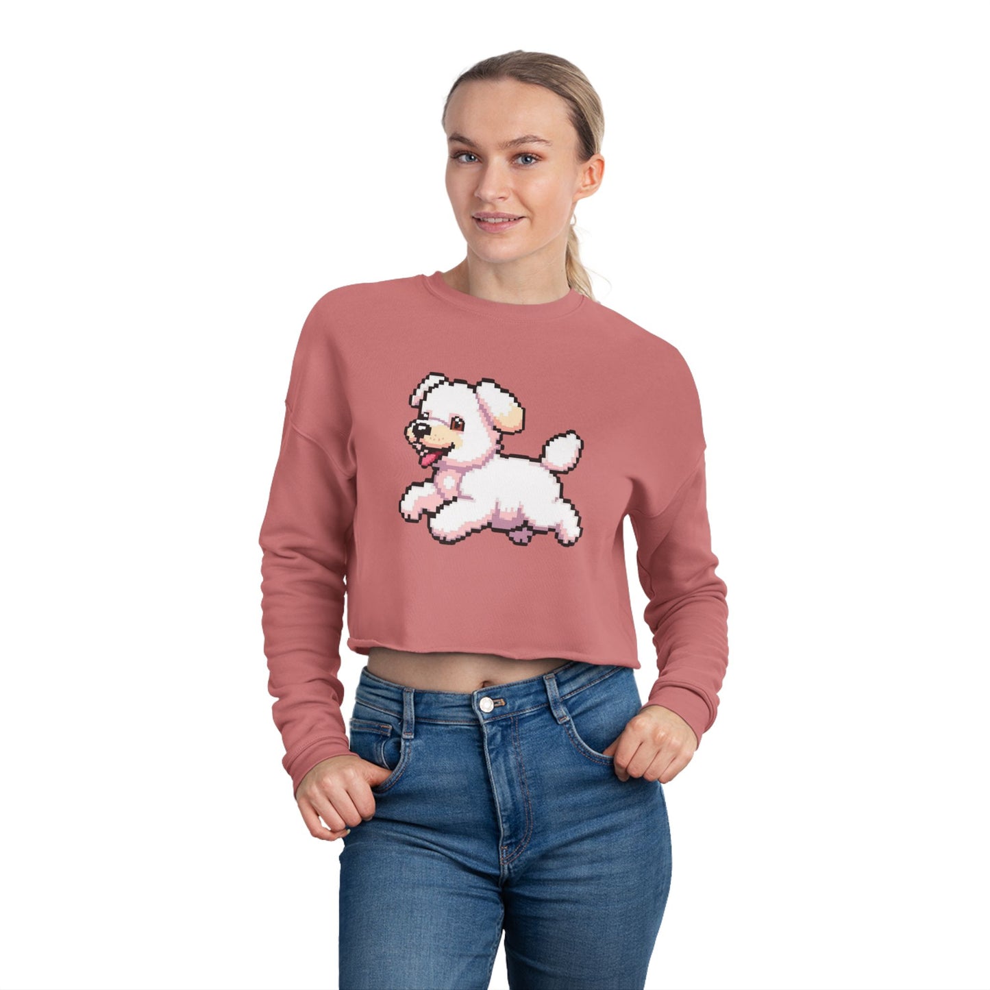 Playful Puppy Women's Cropped Sweatshirt, Cute Dog Sweatshirt, Pet Lover Gift, Casual Chic Top, Spring Fashion, Animal Lover Apparel