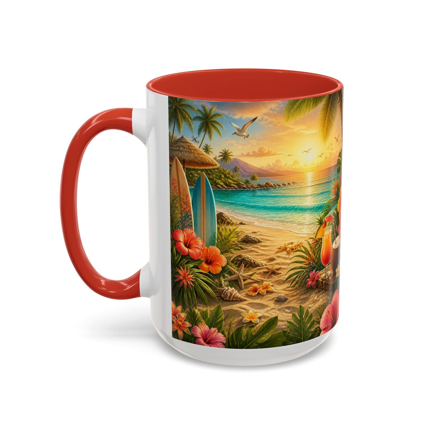 Tropical Beach Coffee Mug – Sunset Luau Hawaiian Floral Accent