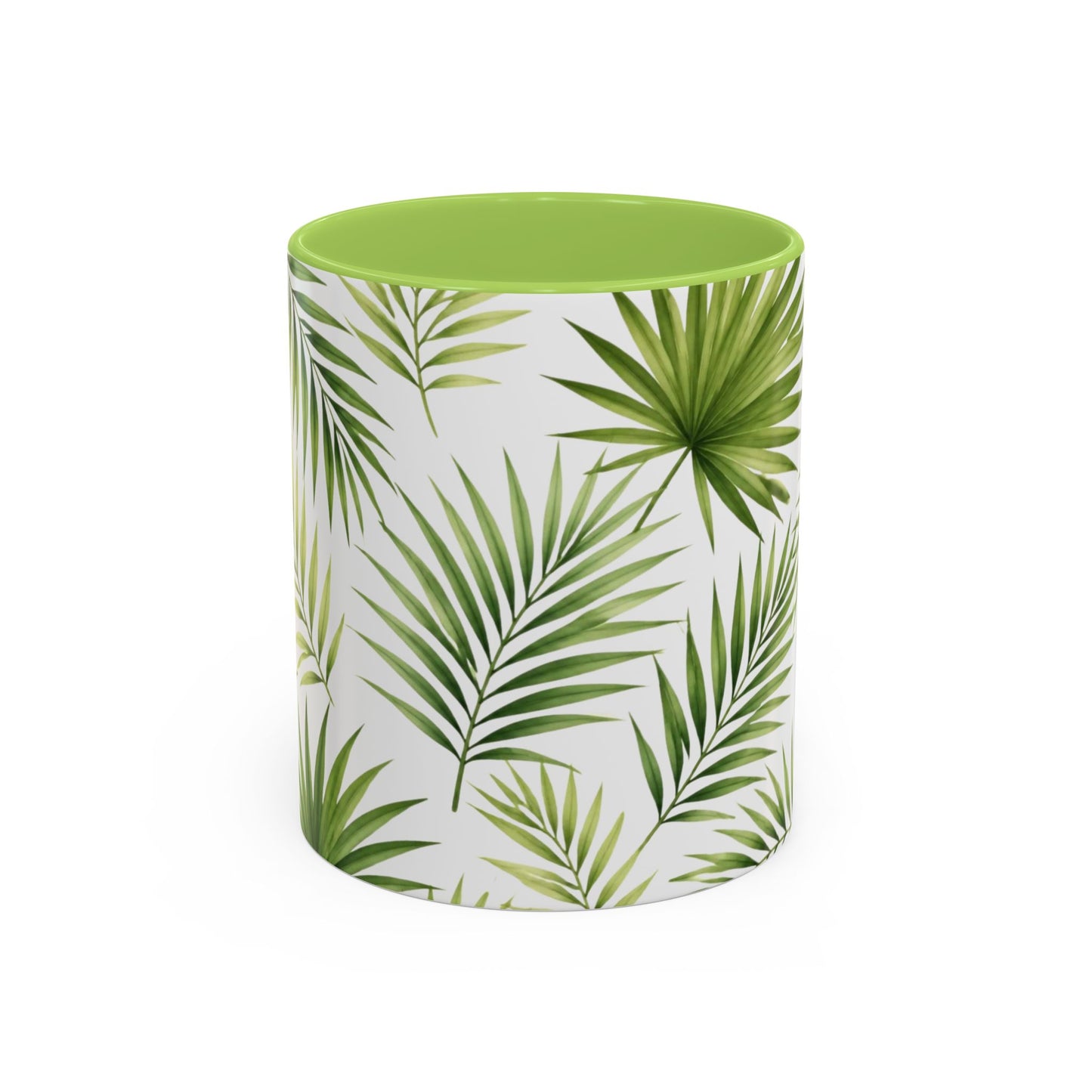 Tropical Palm Accent Coffee Mug – Green Leaf Pattern, 11/15oz