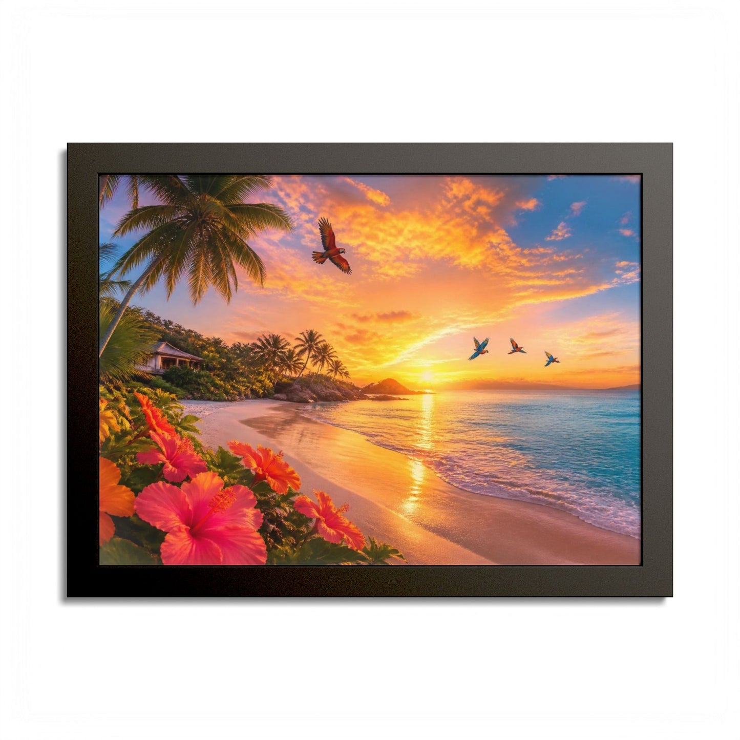 Tropical Sunset Framed Poster — Colorful Beach Wall Art