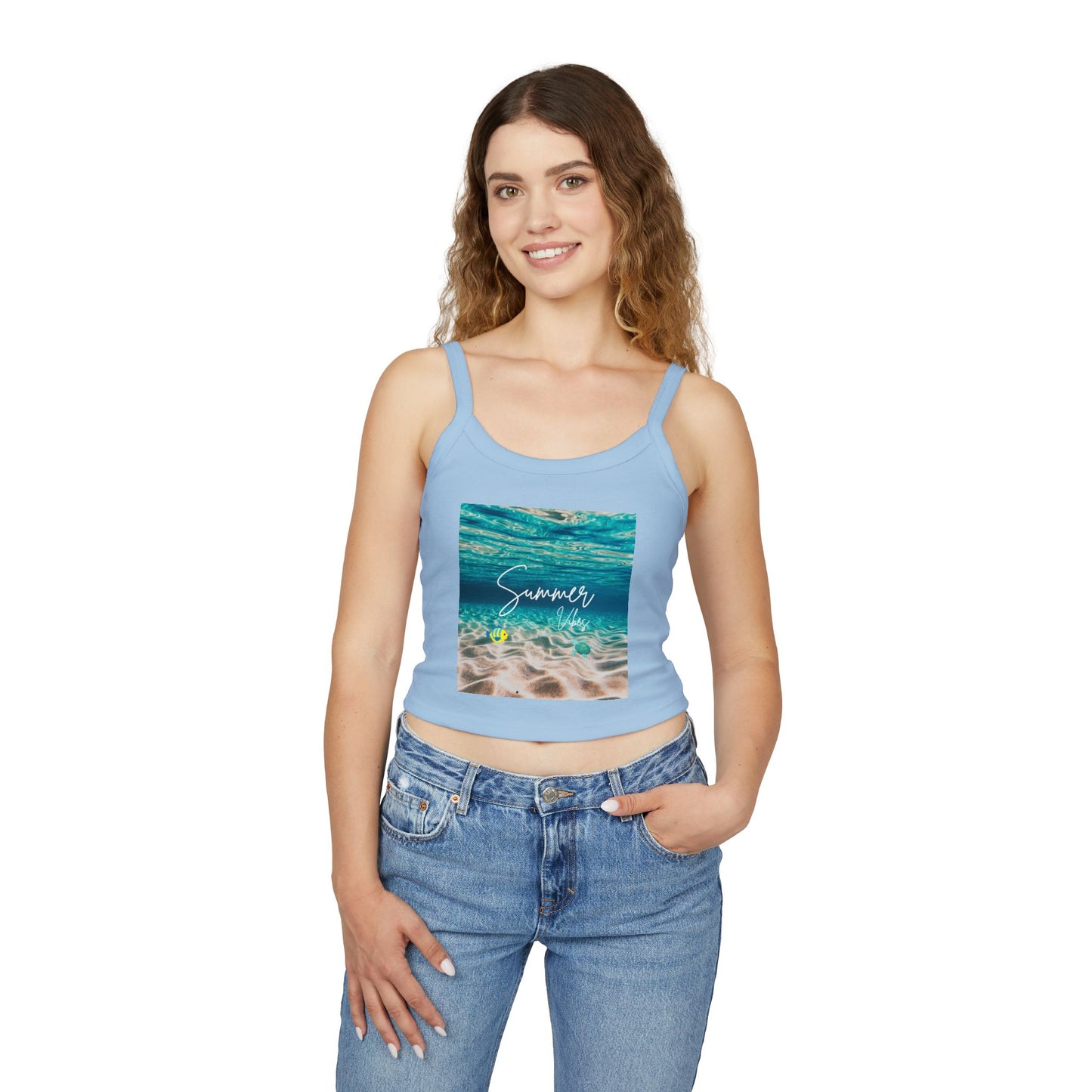 Camiseta de tirantes finos "Summer Vibes" - Ropa de playa, conjunto para vacaciones, moda de verano, top casual