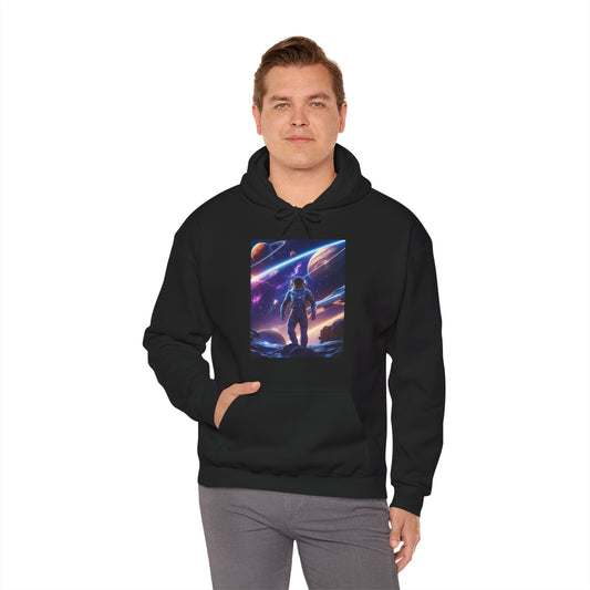 Cosmic Adventure Hooded Sweatshirt - Starry Night Graphic Unisex Sweatshirt