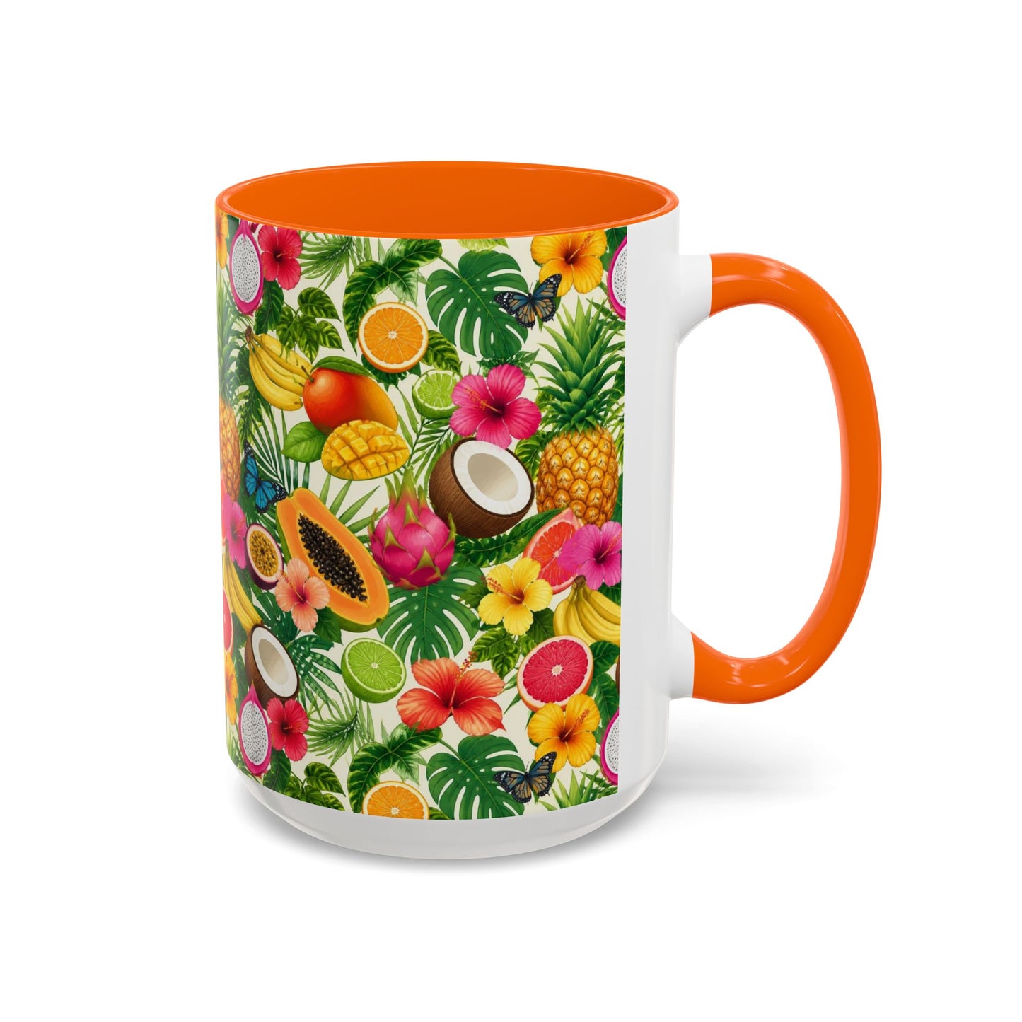Tropical Fruit Coffee Mug — Colorful Pineapple & Hibiscus Accent Ceramic Mug (11/15oz)