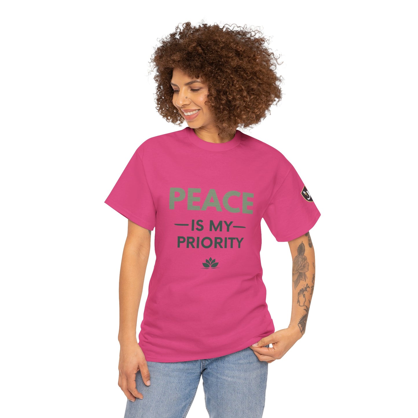 Peace is My Priority Unisex Heavy Cotton Tee, Relaxed Fit T-Shirt, Mindfulness Shirt, Gift for Meditation Lovers
