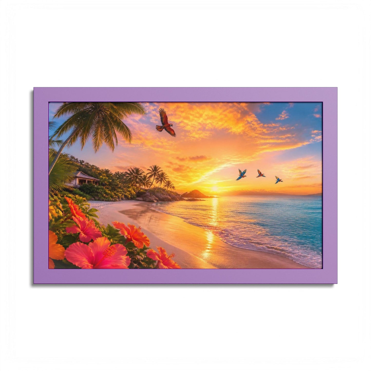 Tropical Sunset Framed Poster — Colorful Beach Wall Art