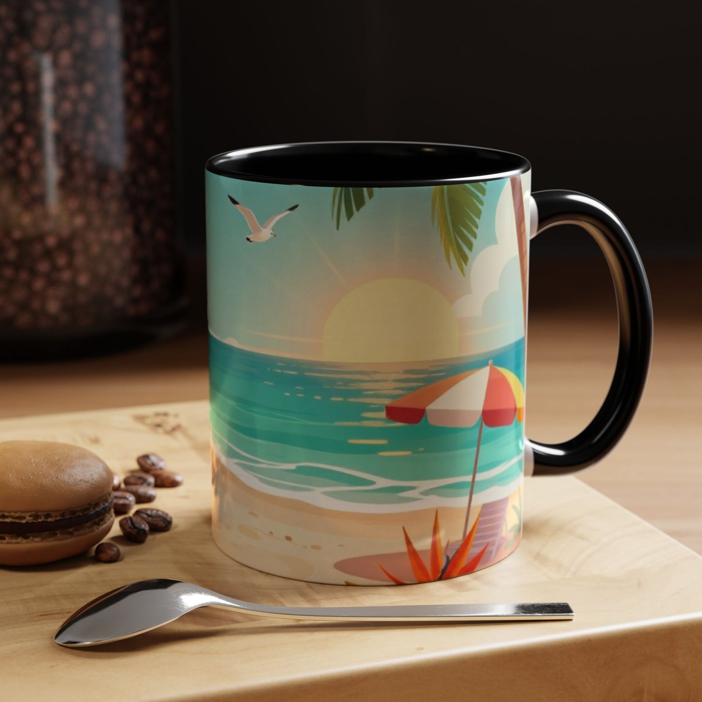 Beach Sunrise Coffee Mug — Tropical Ocean Scene Accent Mug (11/15oz)