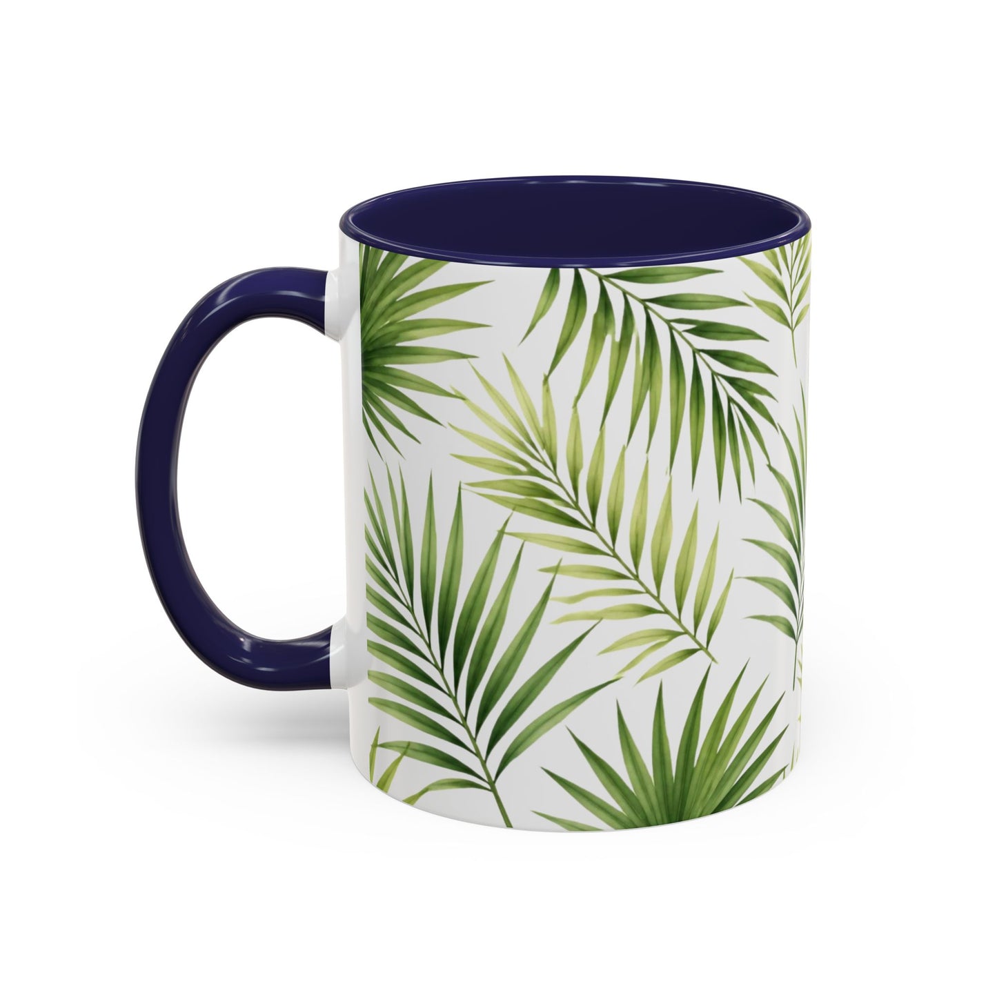 Tropical Palm Accent Coffee Mug – Green Leaf Pattern, 11/15oz