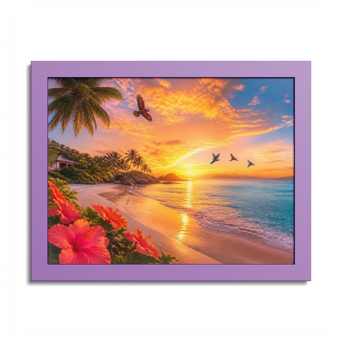 Tropical Sunset Framed Poster — Colorful Beach Wall Art