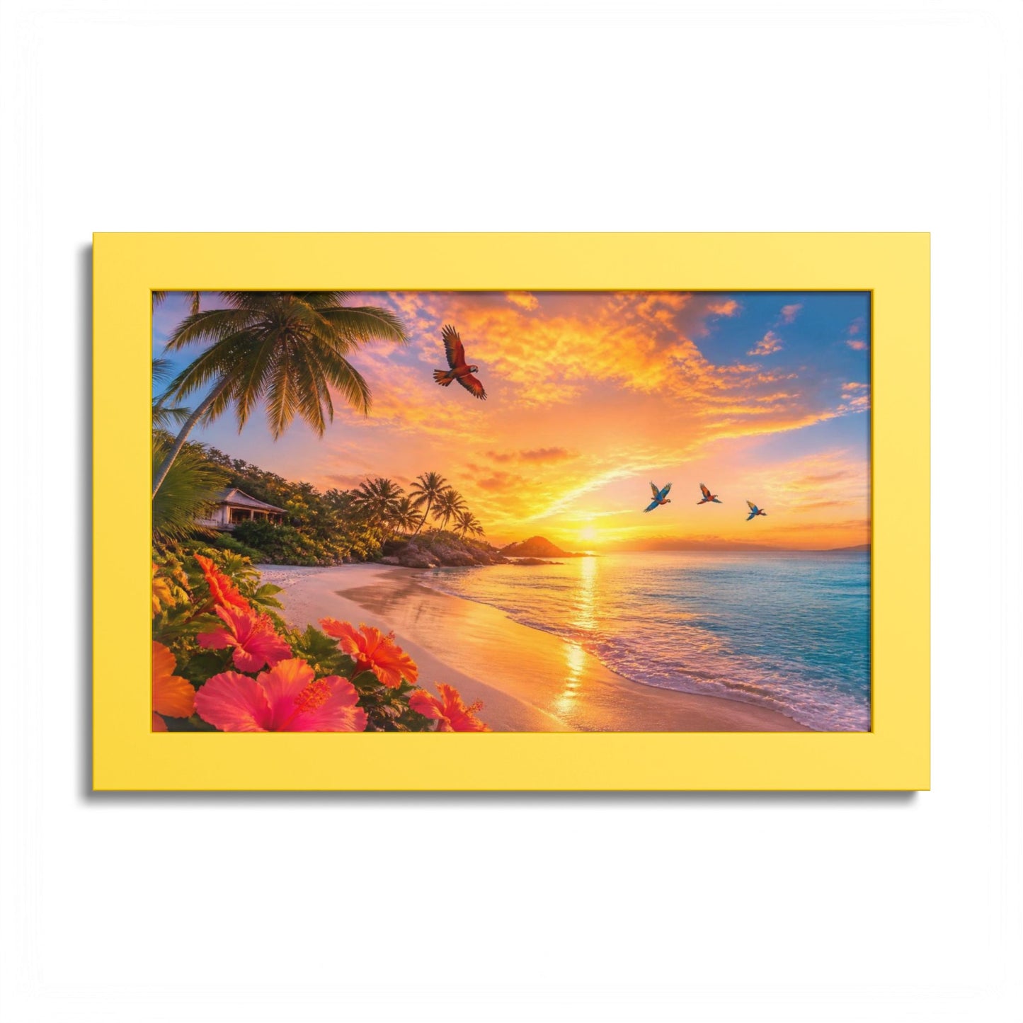 Tropical Sunset Framed Poster — Colorful Beach Wall Art