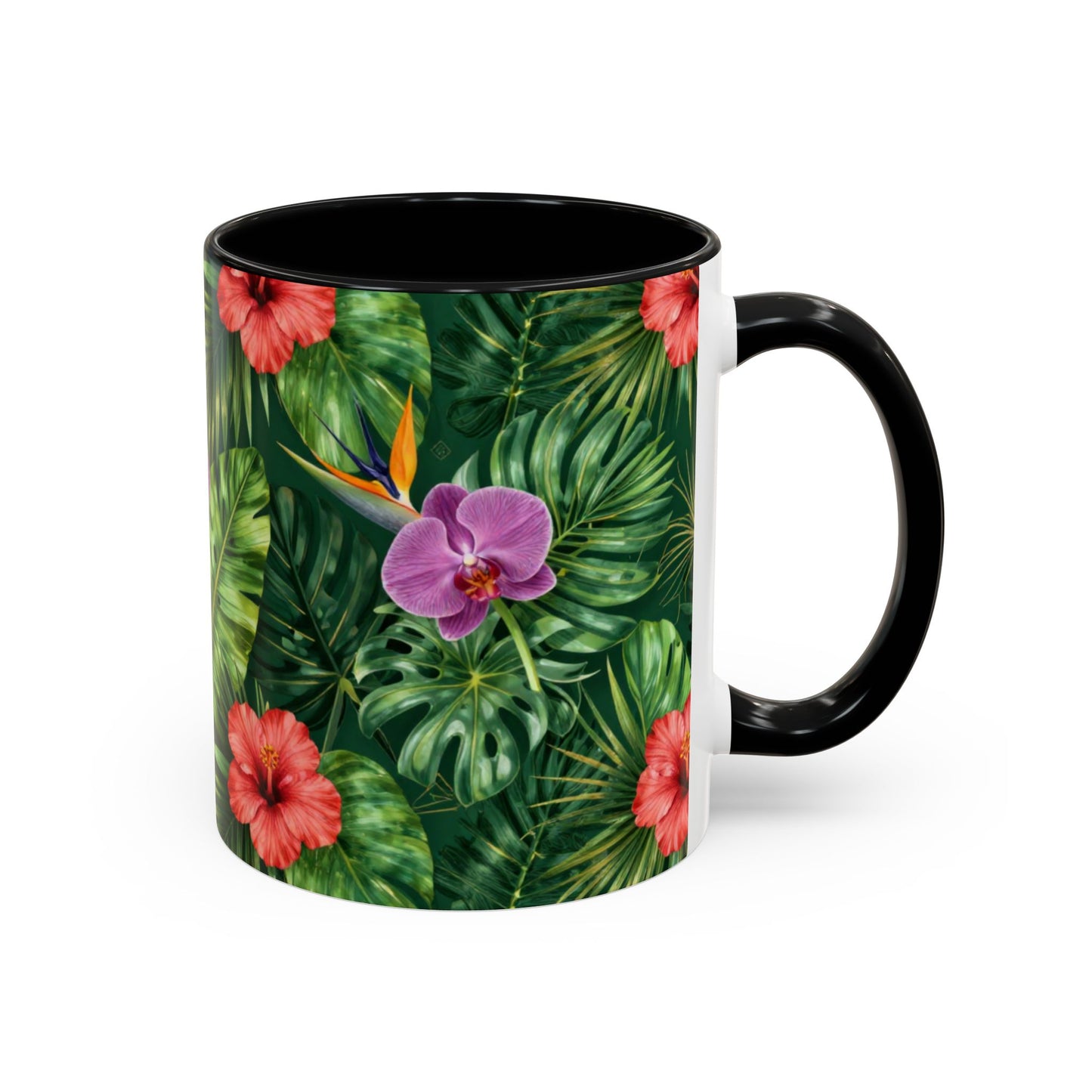 Tropical Floral Coffee Mug — Orchid & Hibiscus Accent 11/15oz