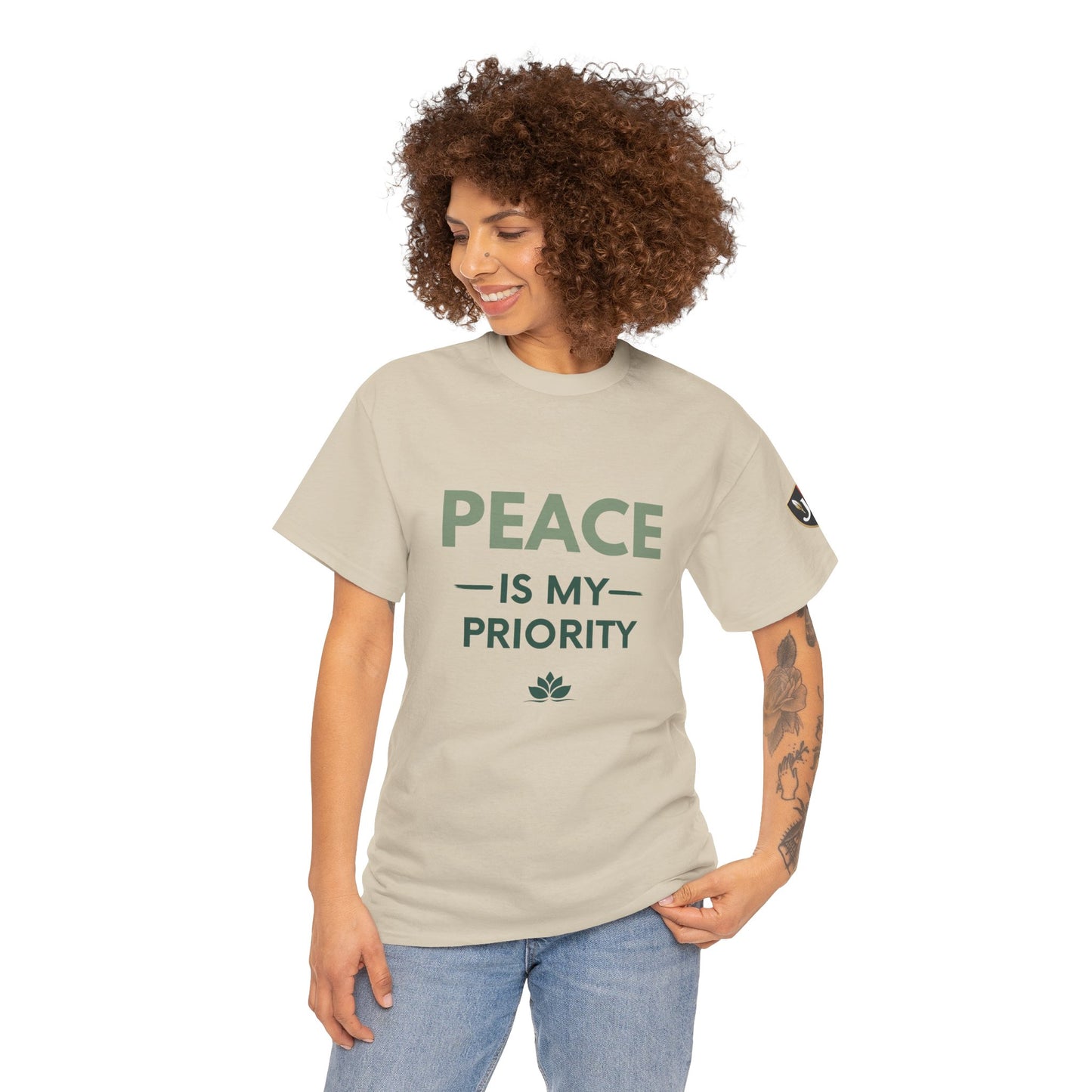 Peace is My Priority Unisex Heavy Cotton Tee, Relaxed Fit T-Shirt, Mindfulness Shirt, Gift for Meditation Lovers