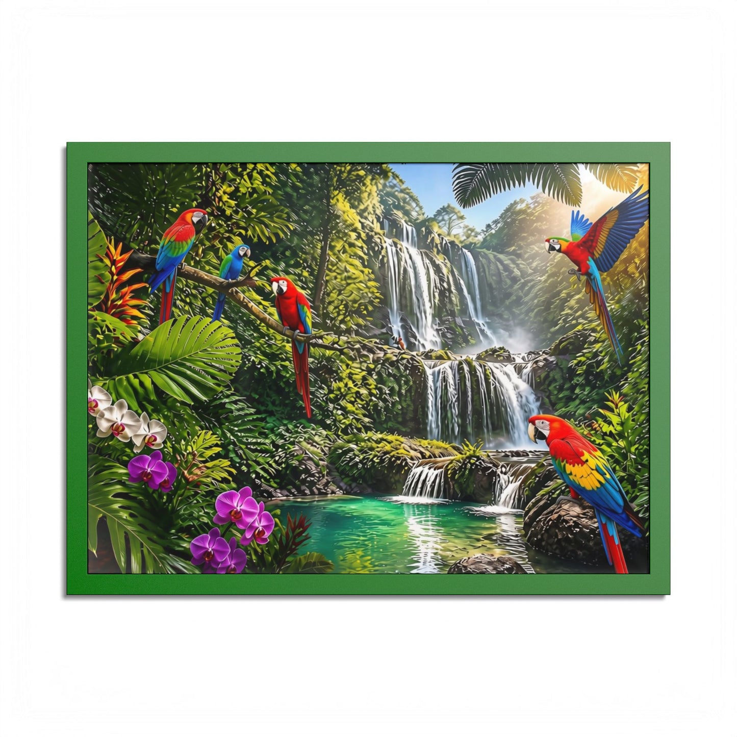 Tropical Waterfall Parrot Poster