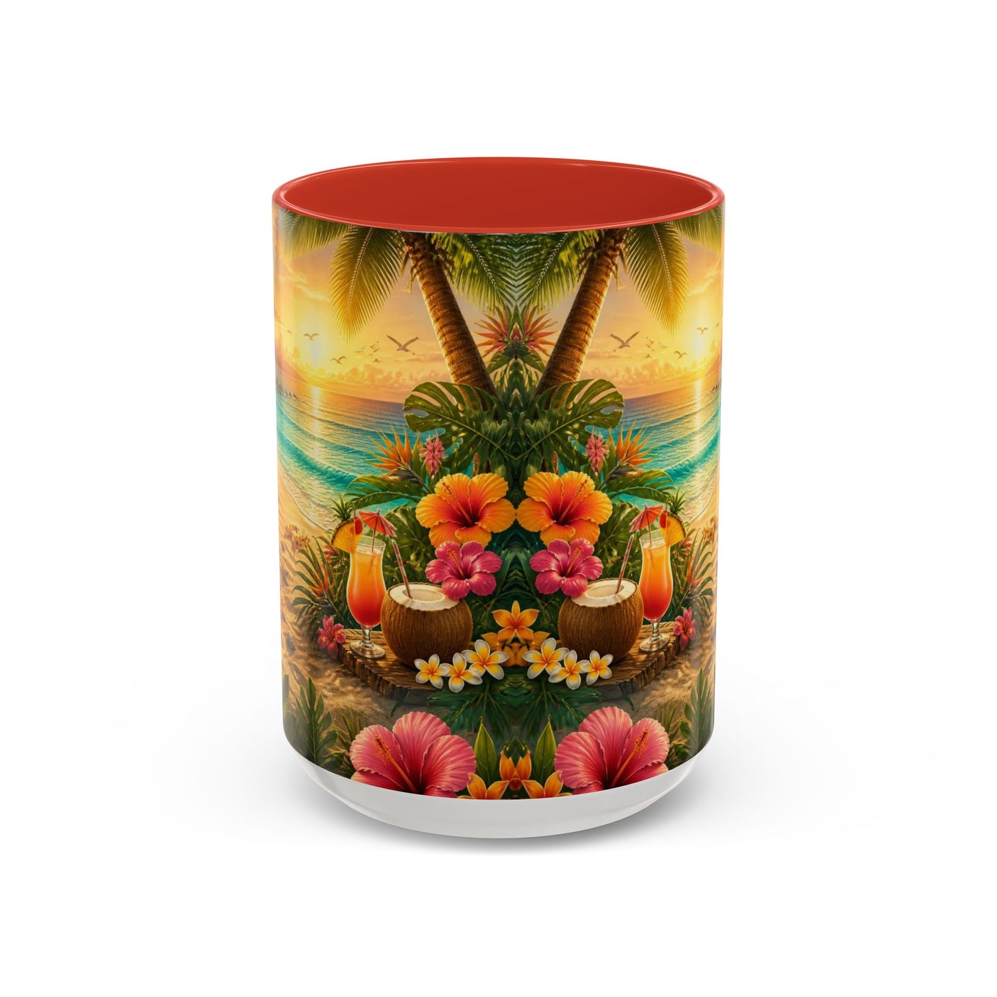 Tropical Beach Coffee Mug – Sunset Luau Hawaiian Floral Accent