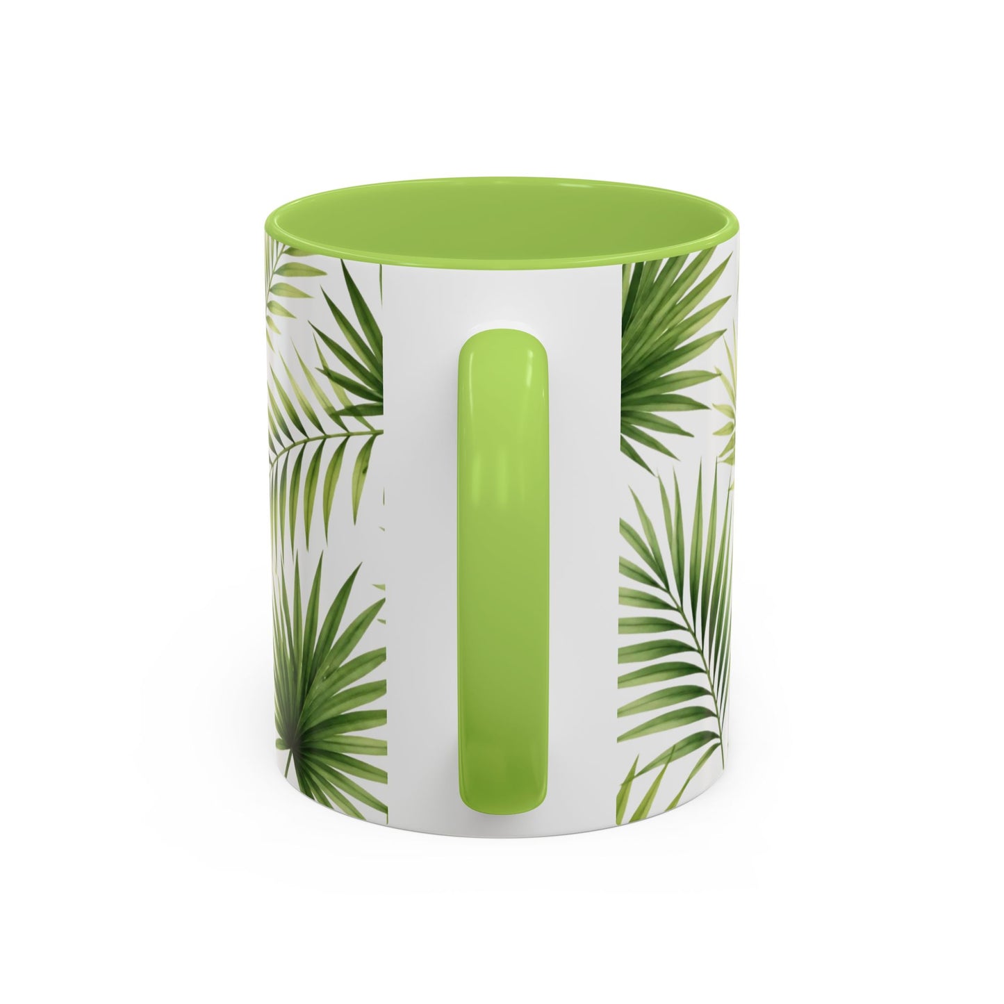 Tropical Palm Accent Coffee Mug – Green Leaf Pattern, 11/15oz