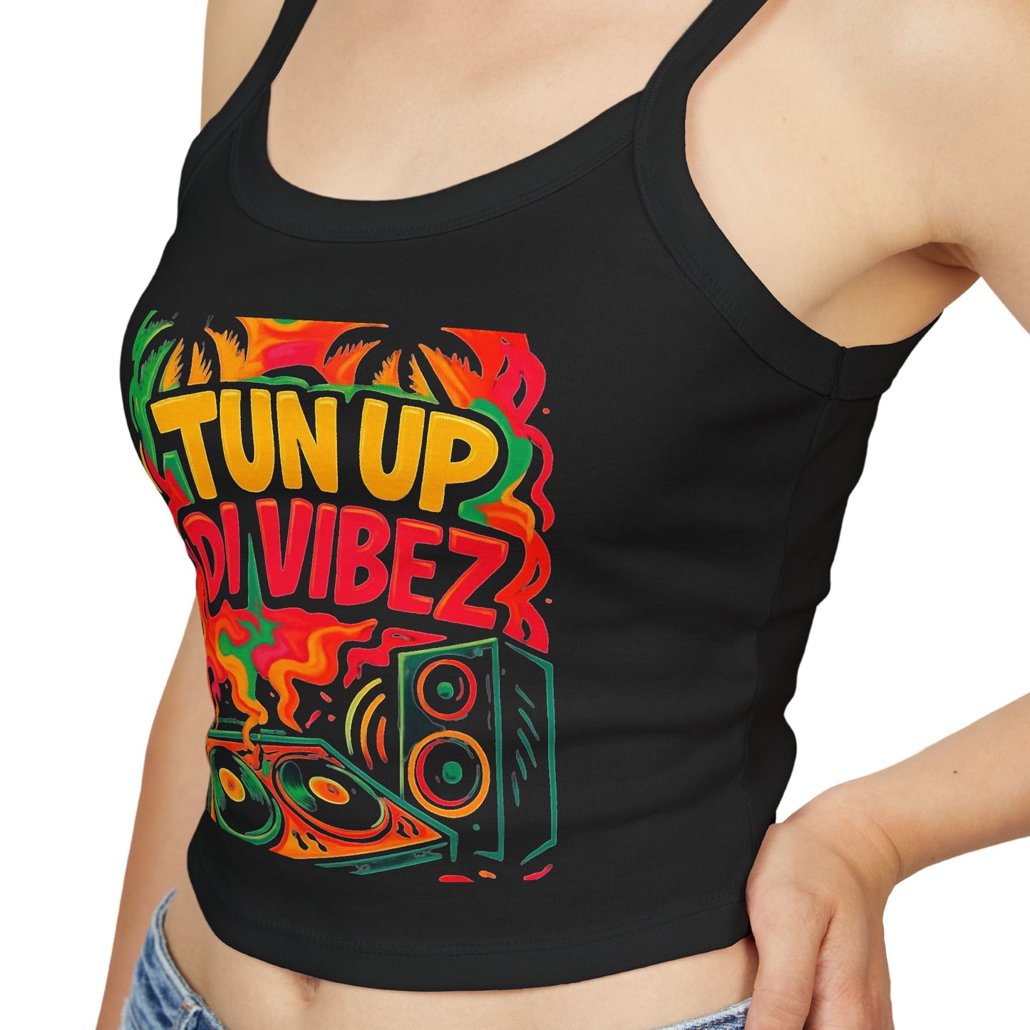Tun Up Di Vibes Crop Tank Top — Women's Spaghetti Strap Summer Tank