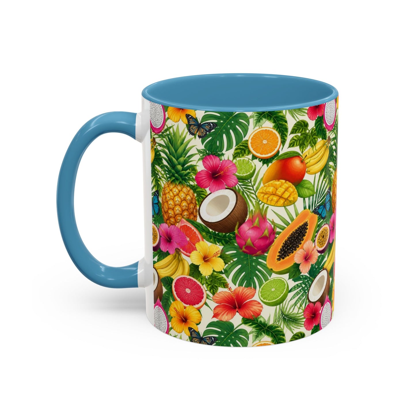 Tropical Fruit Coffee Mug — Colorful Pineapple & Hibiscus Accent Ceramic Mug (11/15oz)