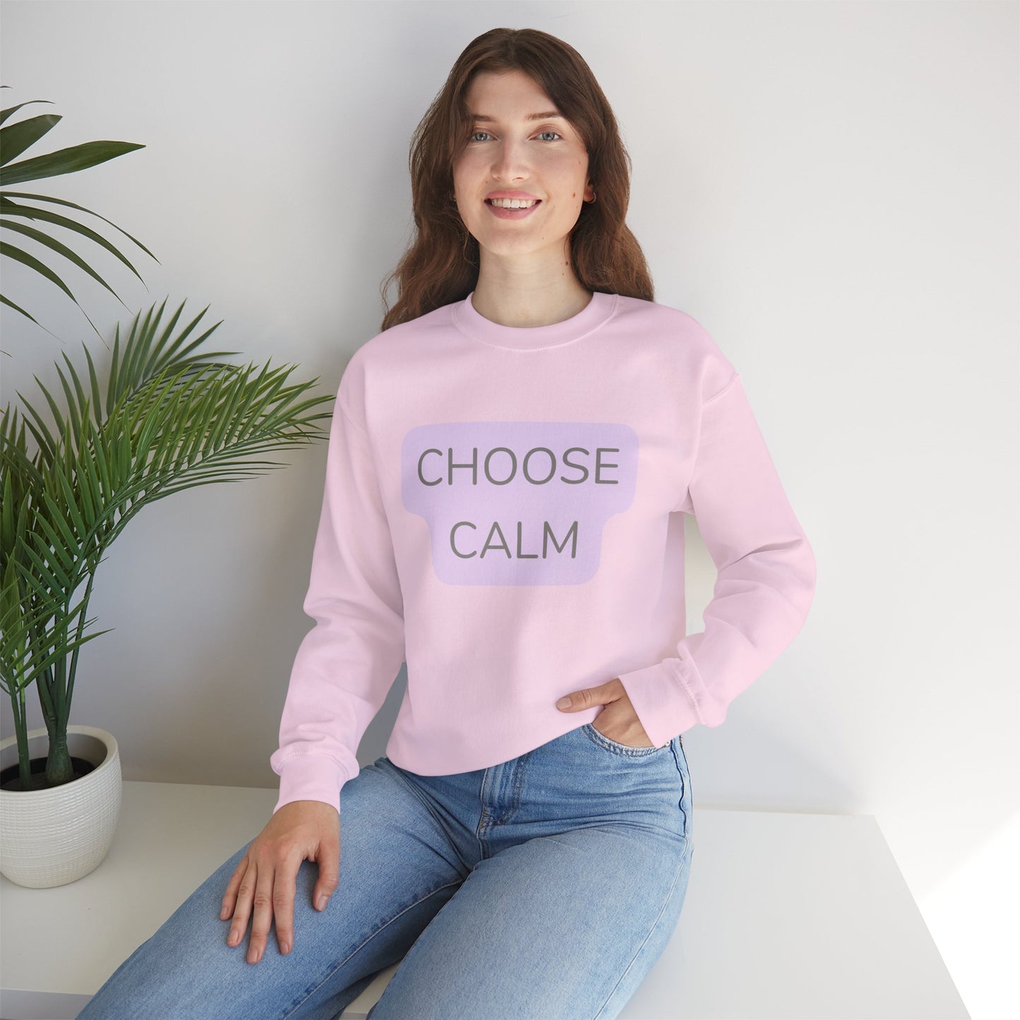 Crewneck Sweatshirt — "Choose Calm" Pastel Wellness Graphic