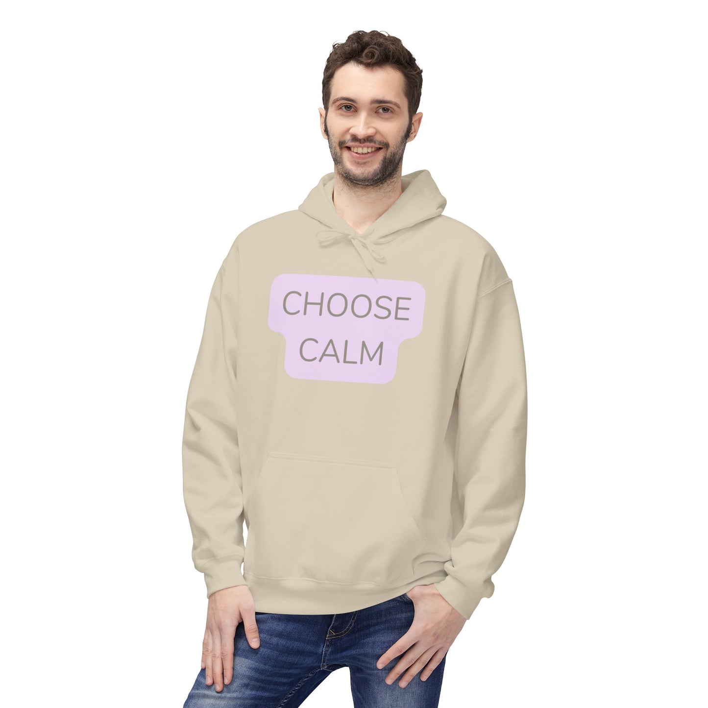 Choose Calm Unisex Midweight Softstyle Hoodie — Minimal Pastel Graphic Relaxation Sweatshirt