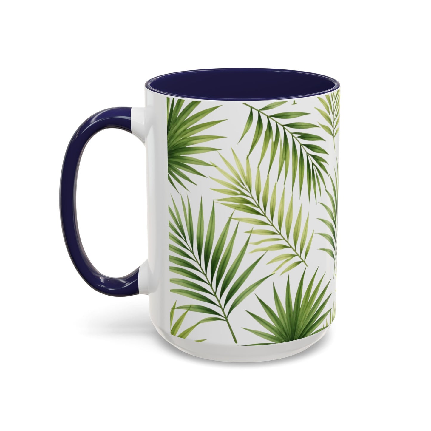 Tropical Palm Accent Coffee Mug – Green Leaf Pattern, 11/15oz