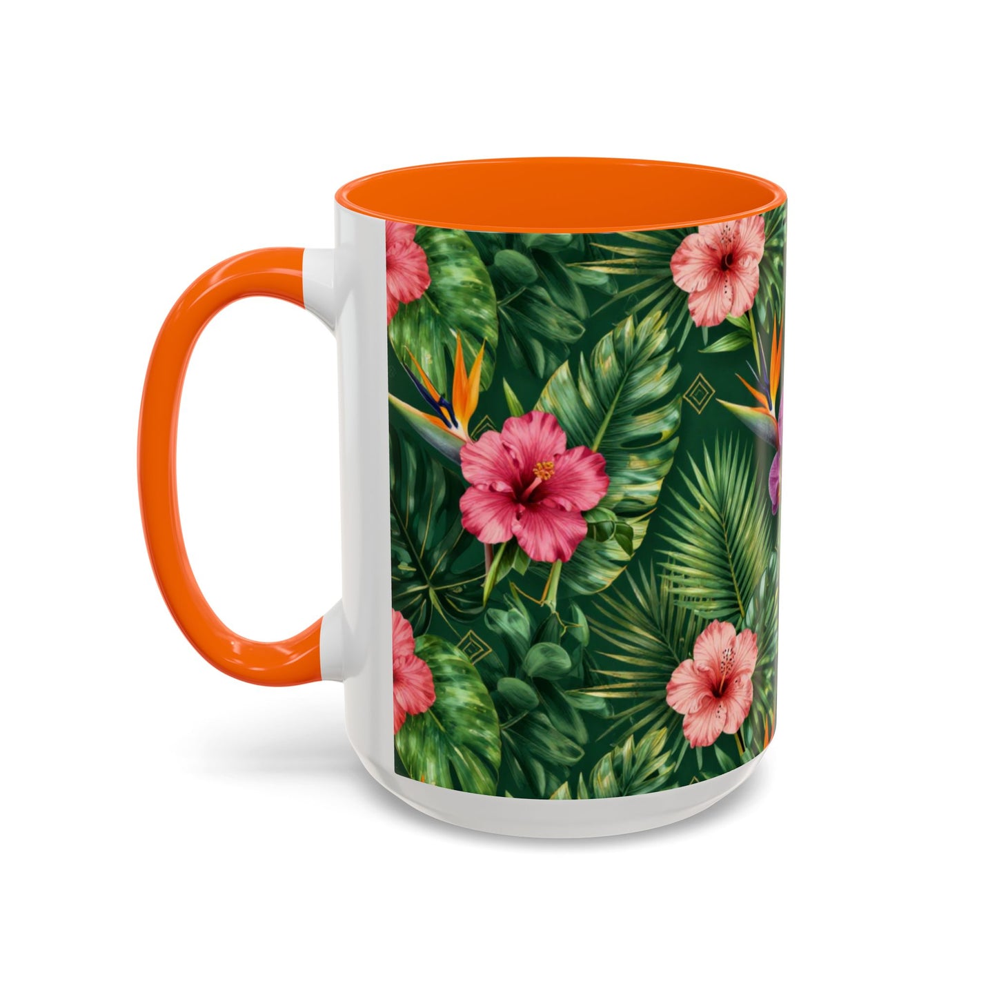 Tropical Floral Coffee Mug — Orchid & Hibiscus Accent 11/15oz