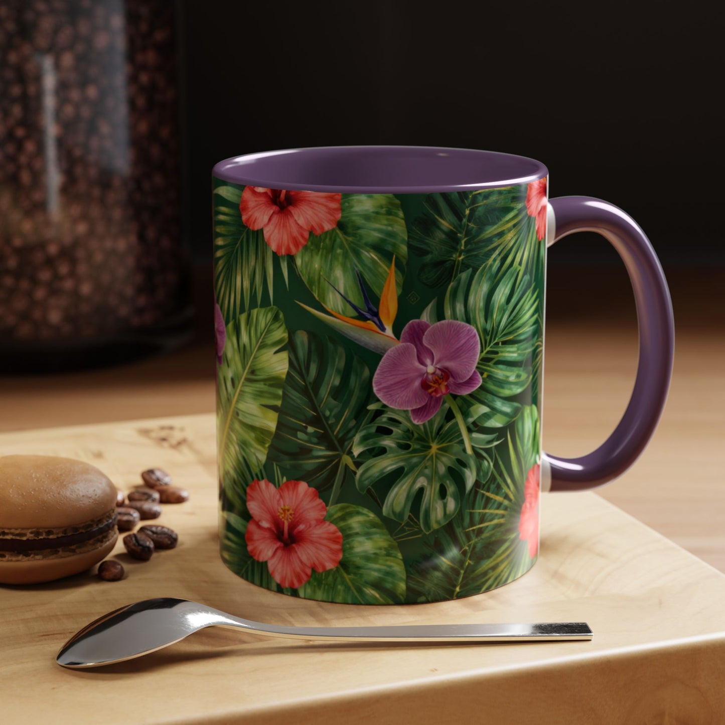 Tropical Floral Coffee Mug — Orchid & Hibiscus Accent 11/15oz