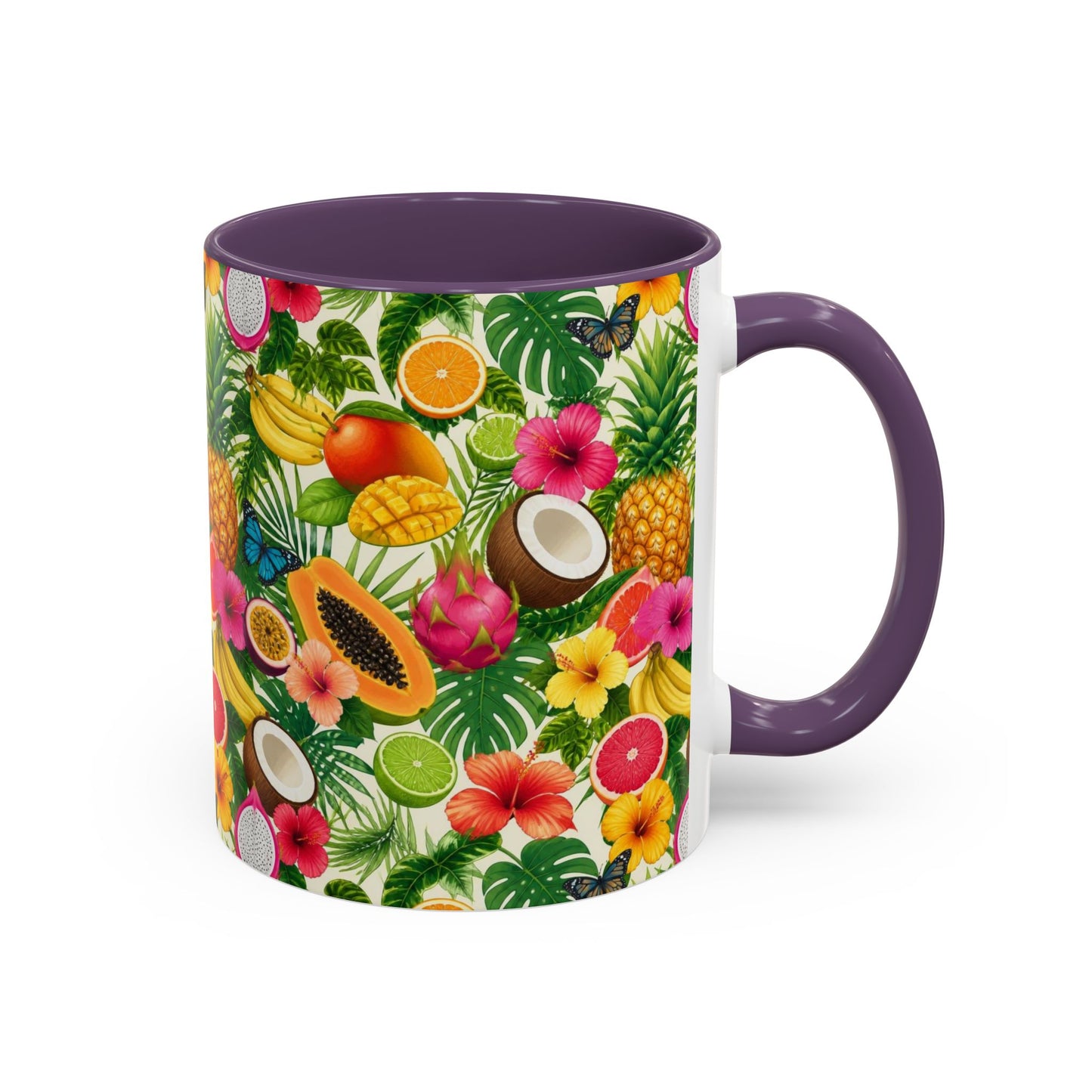 Tropical Fruit Coffee Mug — Colorful Pineapple & Hibiscus Accent Ceramic Mug (11/15oz)