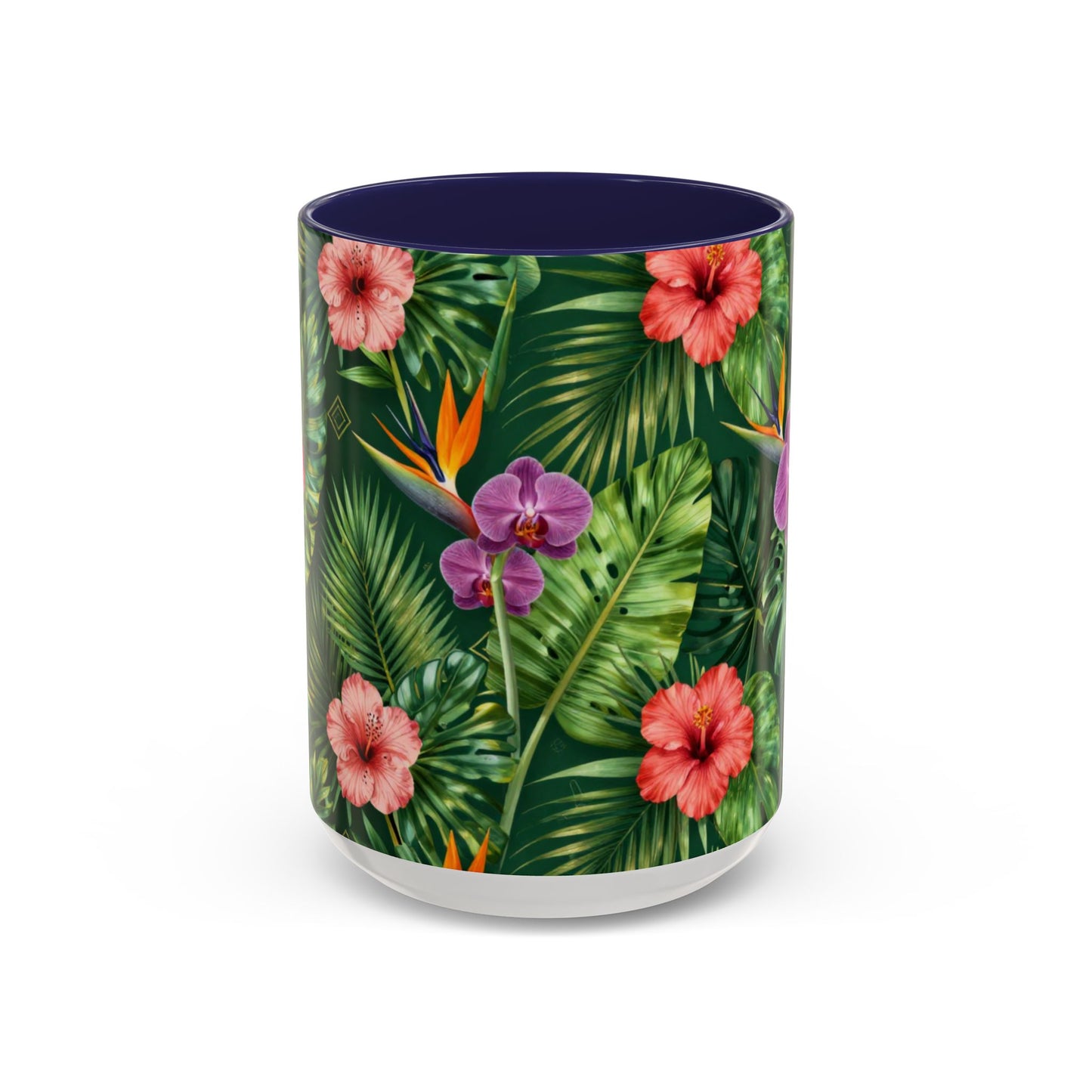 Tropical Floral Coffee Mug — Orchid & Hibiscus Accent 11/15oz