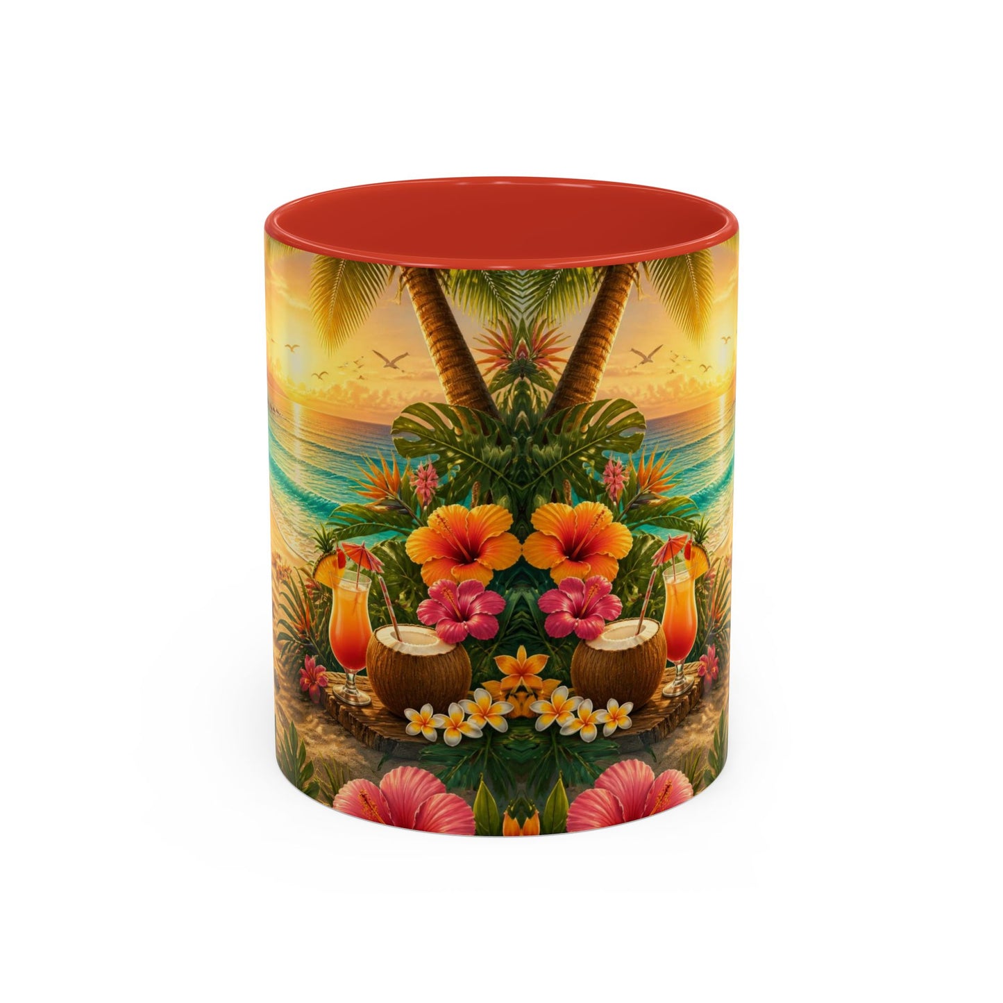 Tropical Beach Coffee Mug – Sunset Luau Hawaiian Floral Accent