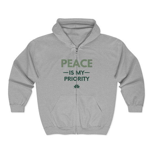 Peace Is My Priority Zip Unisex Heavy Blend Hoodie — Inspirational Peace Message Jacket